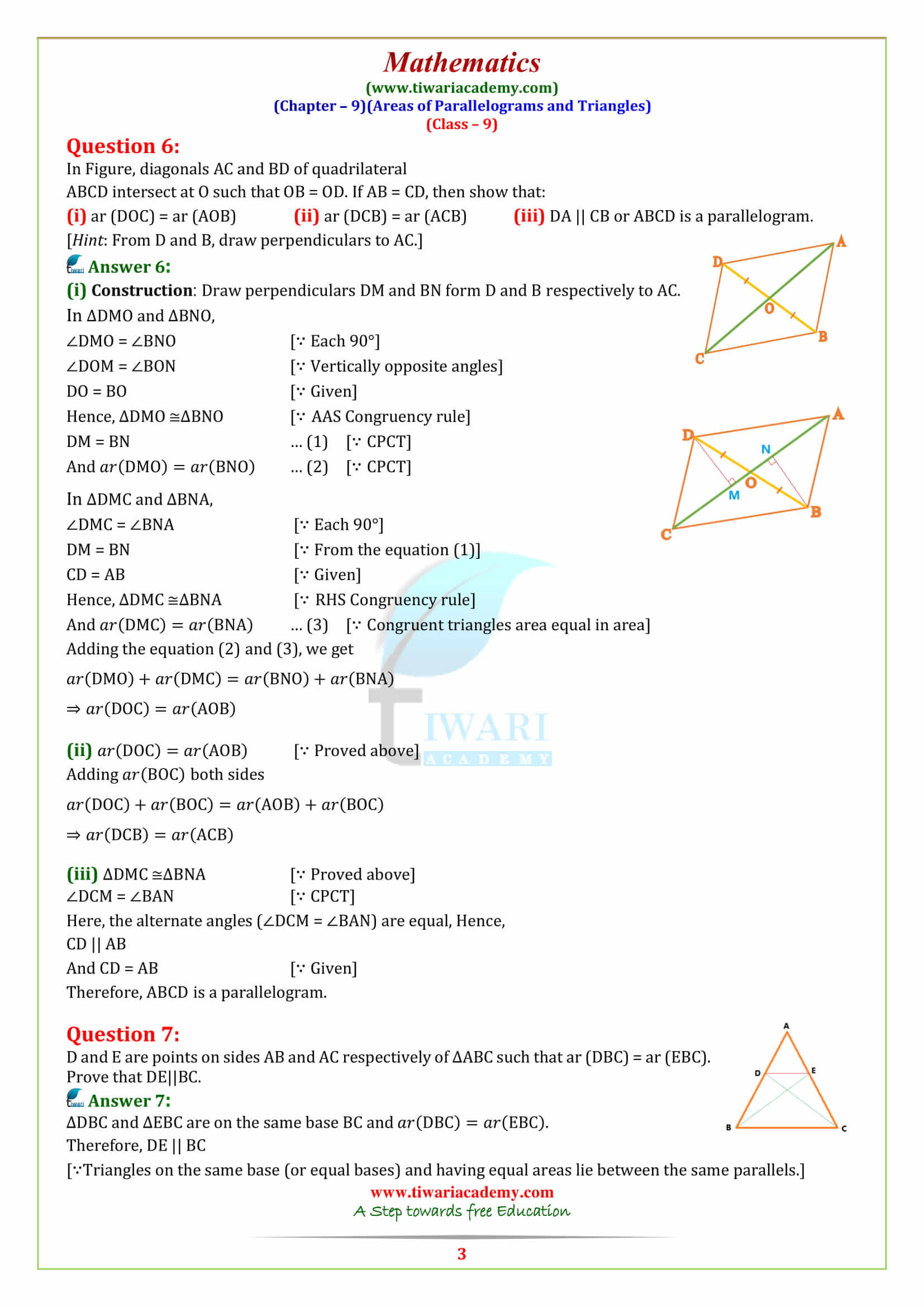 9 Maths Chapter 9 Exercise 9.3 sols in english medium