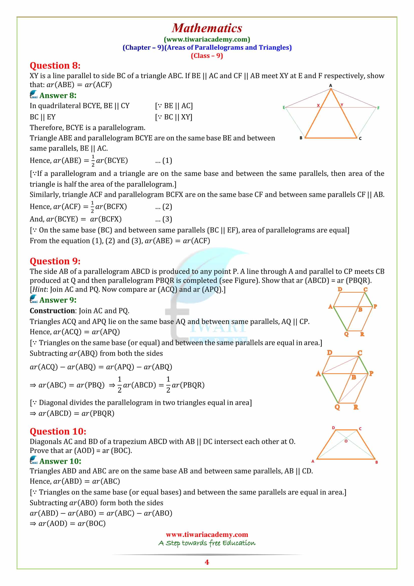 9 Maths Chapter 9 Exercise 9.3 solutions for up, mp, gujrat, cbse board