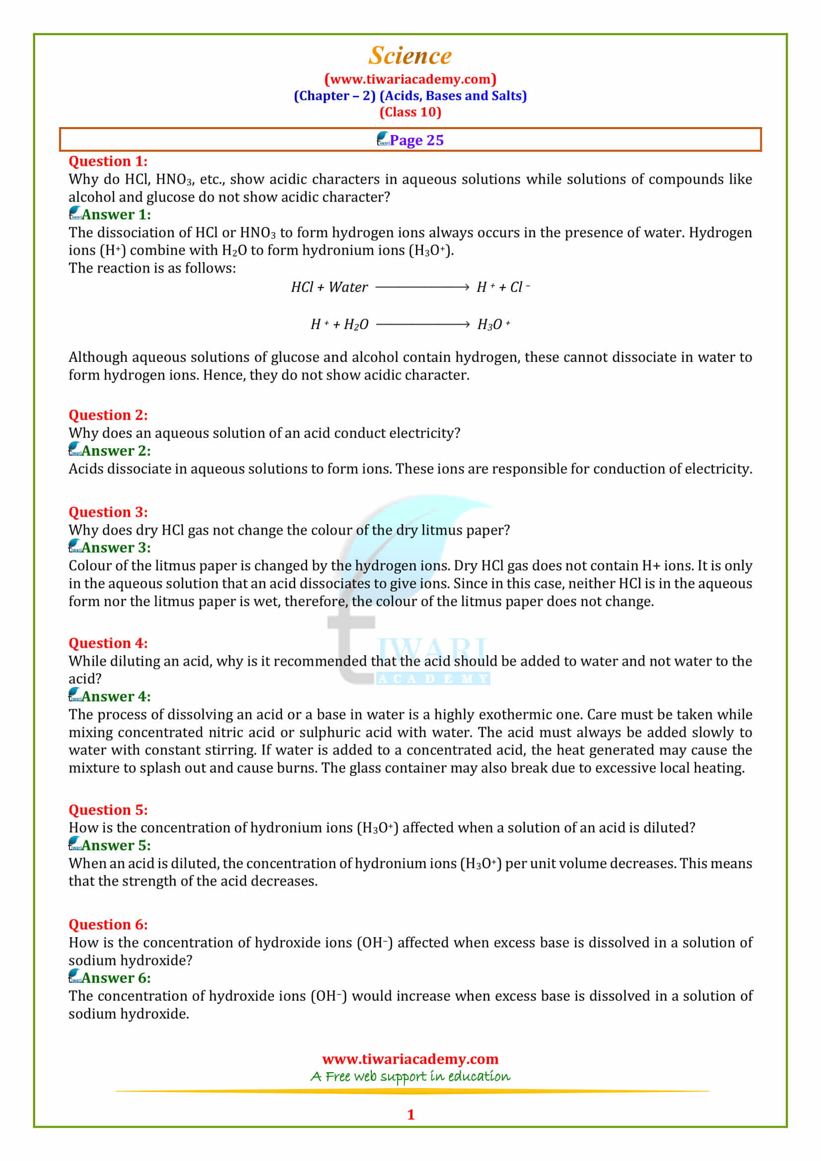 NCERT Solutions for Class 10 Science Chapter 2 Acids, Bases and Salts page 25 answers