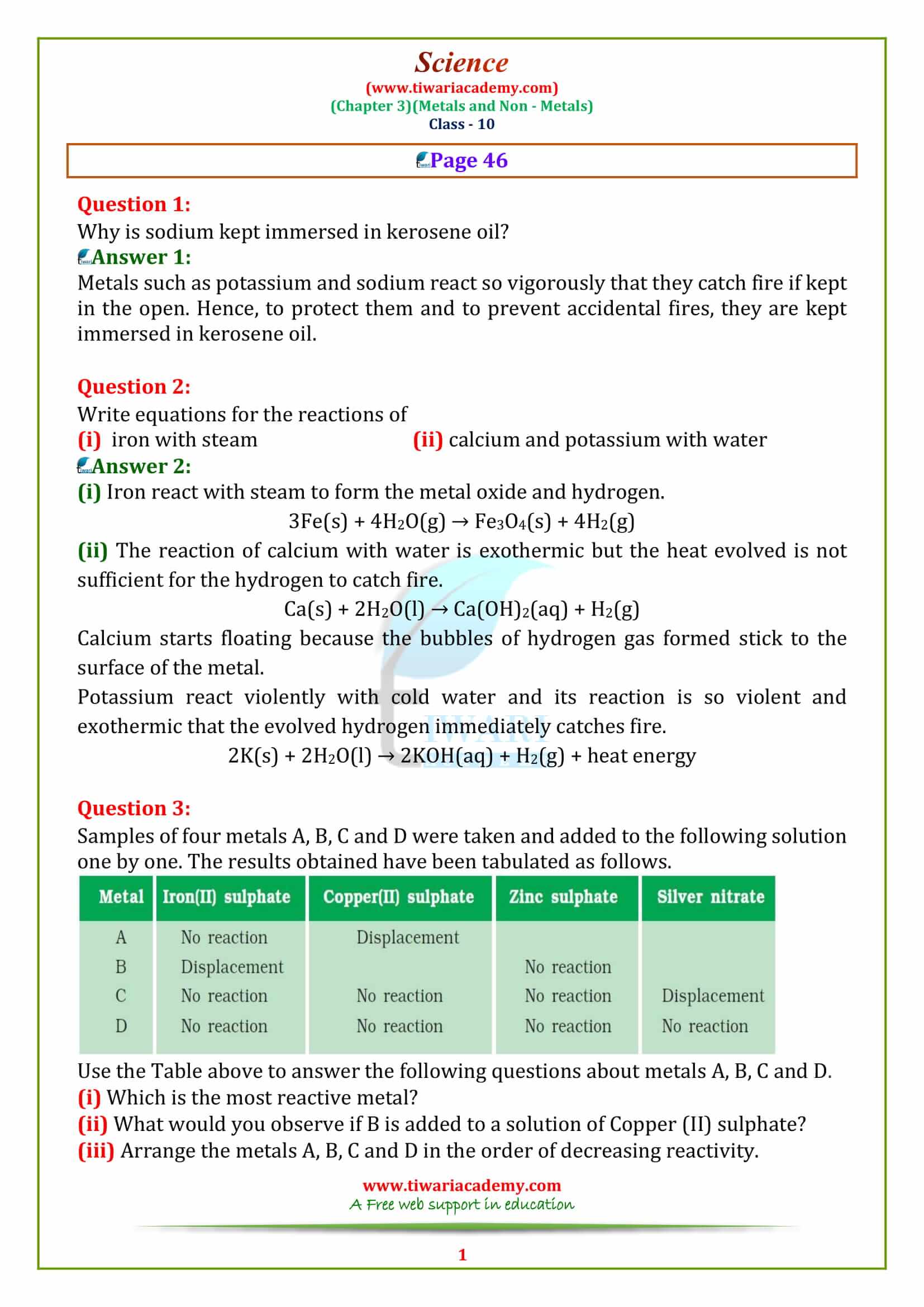 NCERT Solutions for Class 10 Science Chapter 3 Metals and Non-Metals page 46