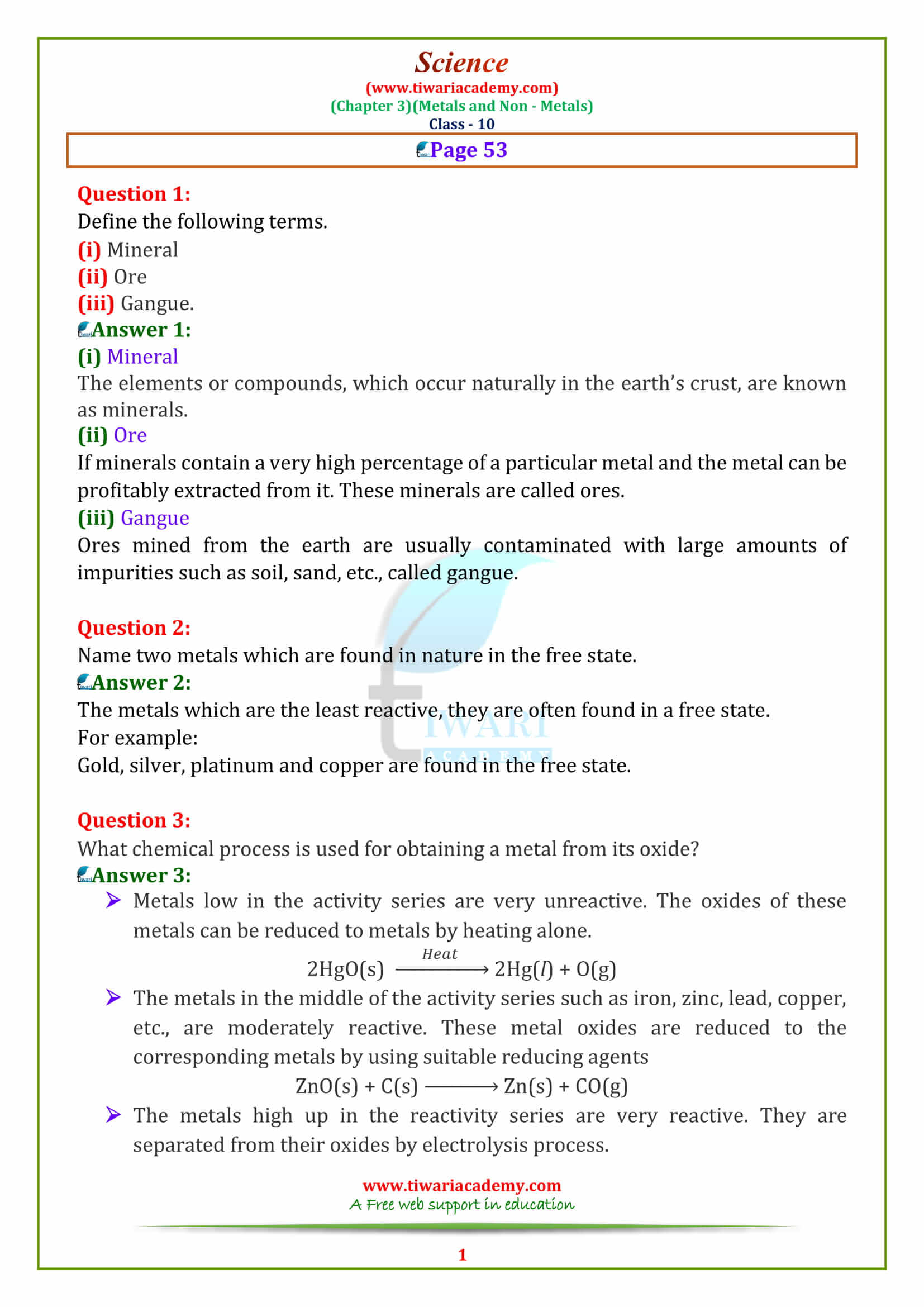 NCERT Solutions for Class 10 Science Chapter 3 Metals and Non-Metals page 53