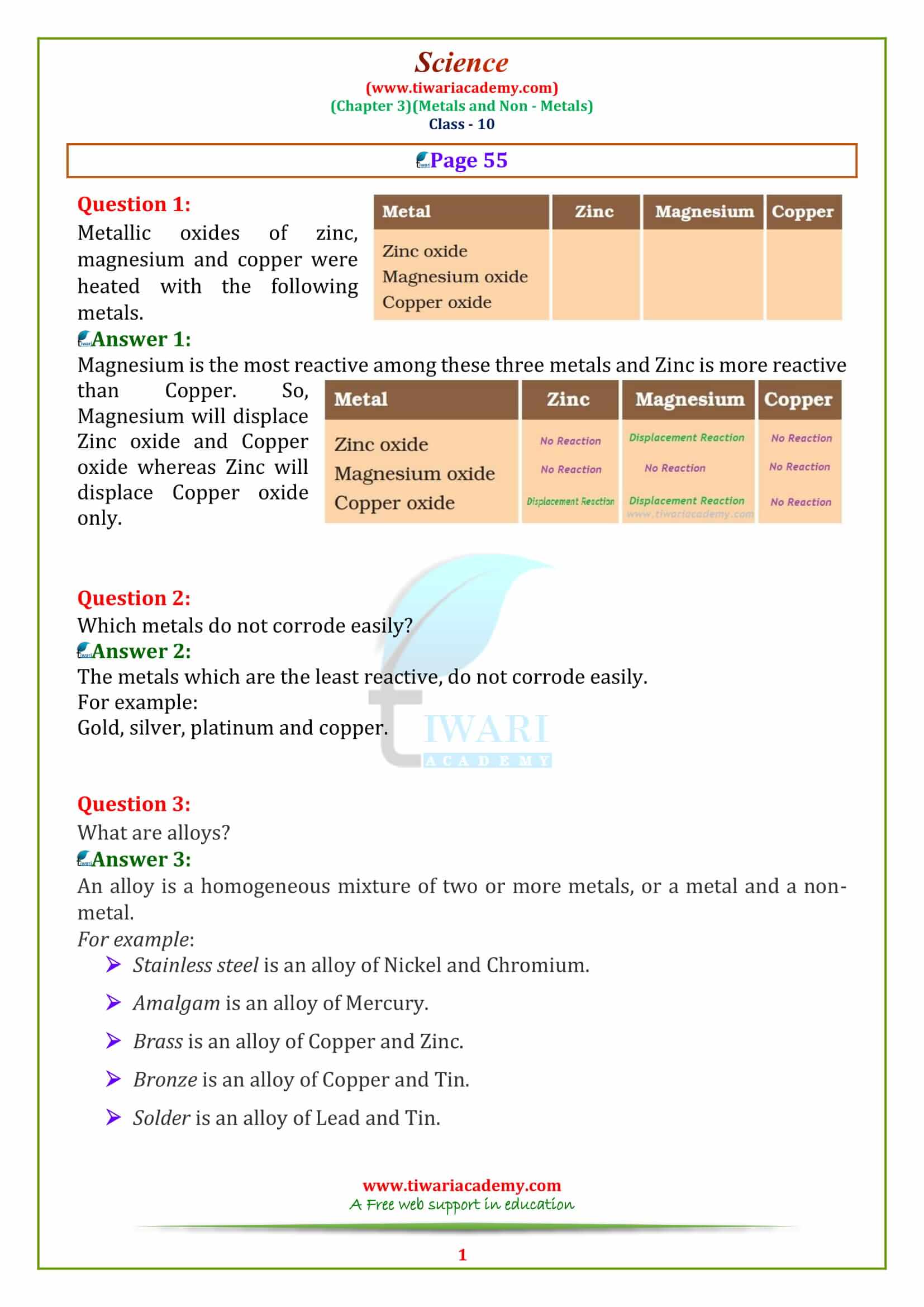 NCERT Solutions for Class 10 Science Chapter 3 Metals and Non-Metals page 55