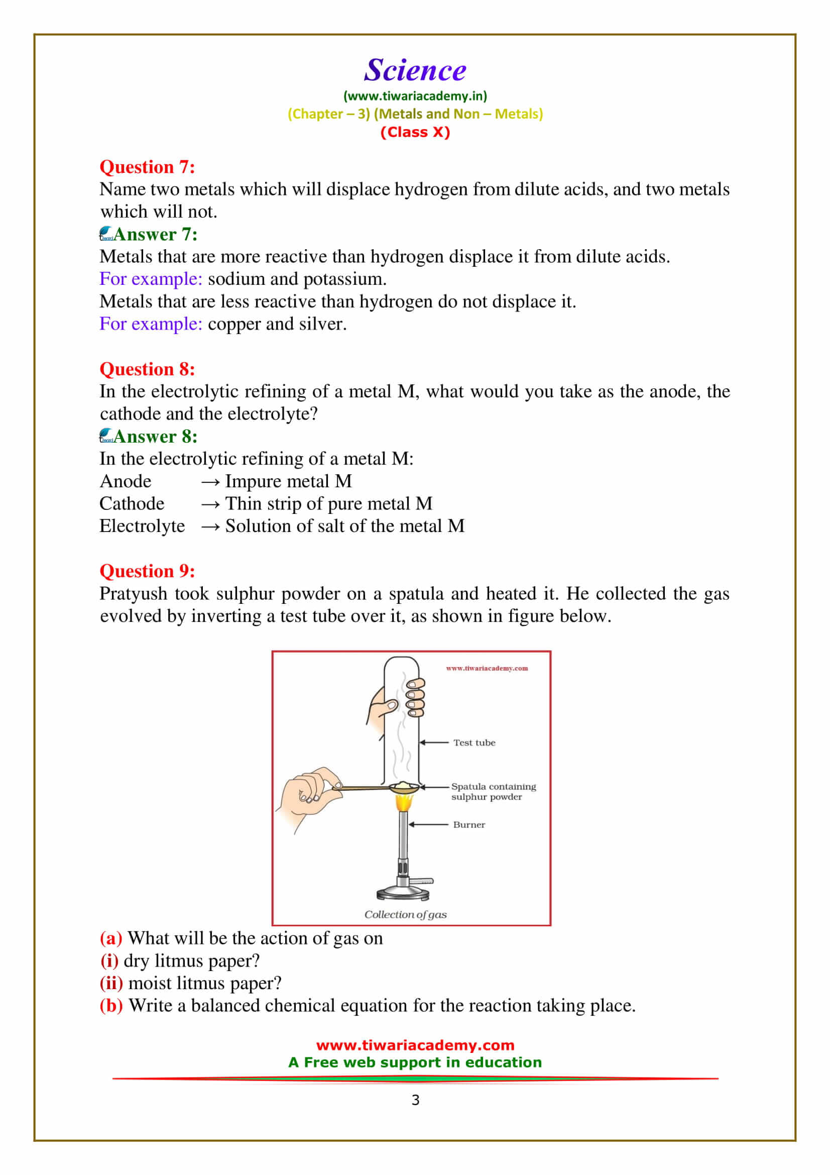 Class 10 Science Chapter 3 Exercises answers in pdf
