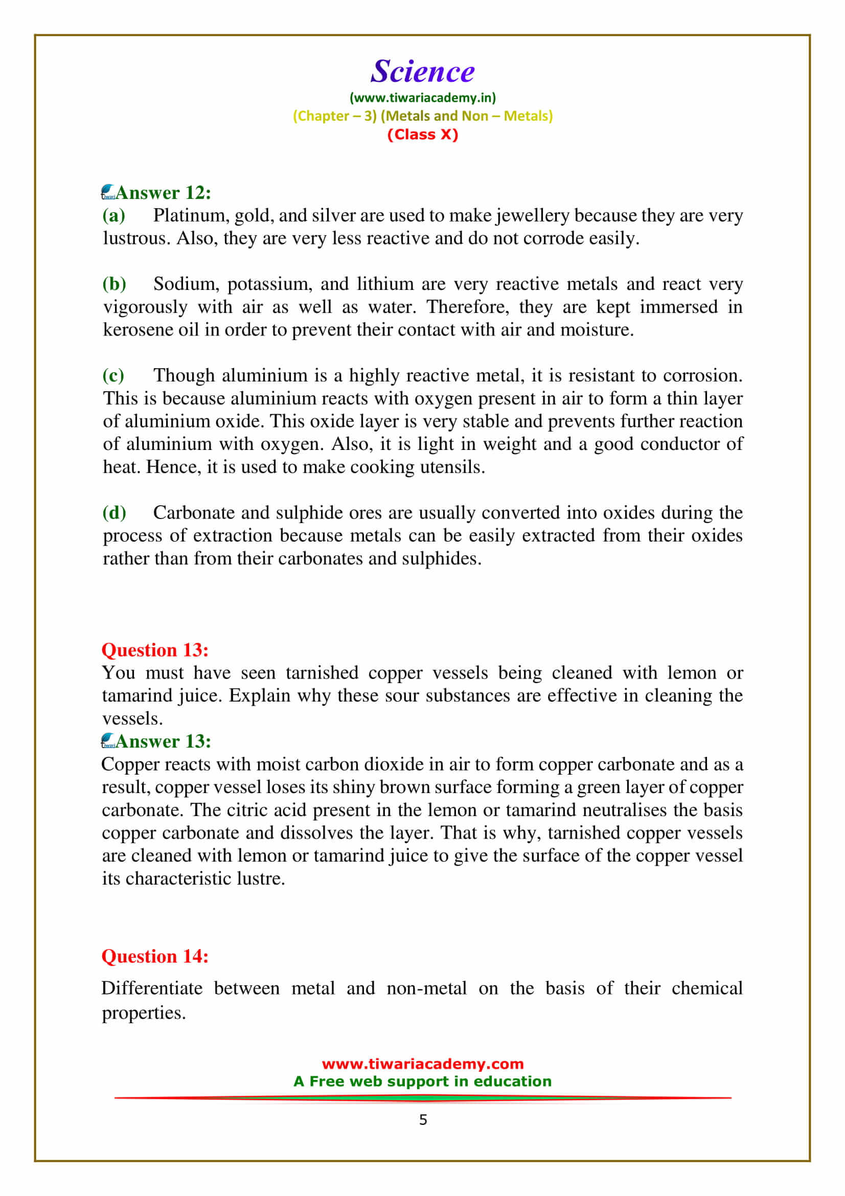 Class 10 Science Chapter 3 Exercises answers guide free