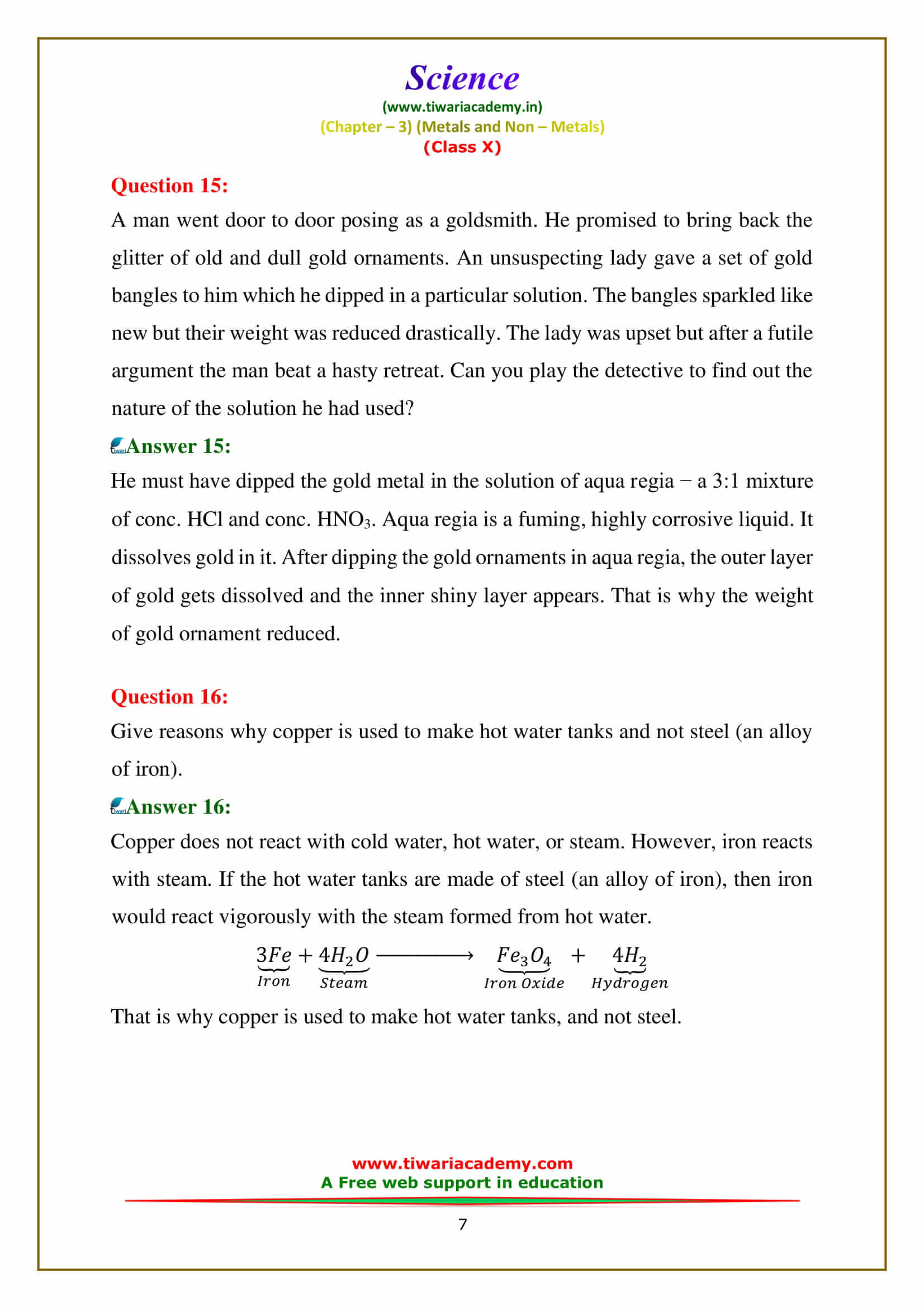 Class 10 Science Chapter 3 Exercises answers for mp, up, cbse board