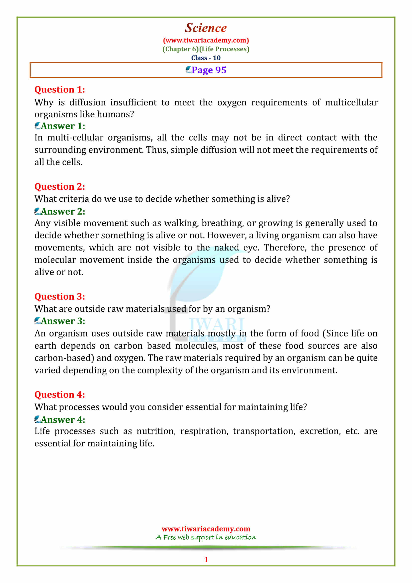 10 Science Chapter 6 Page 95 answers