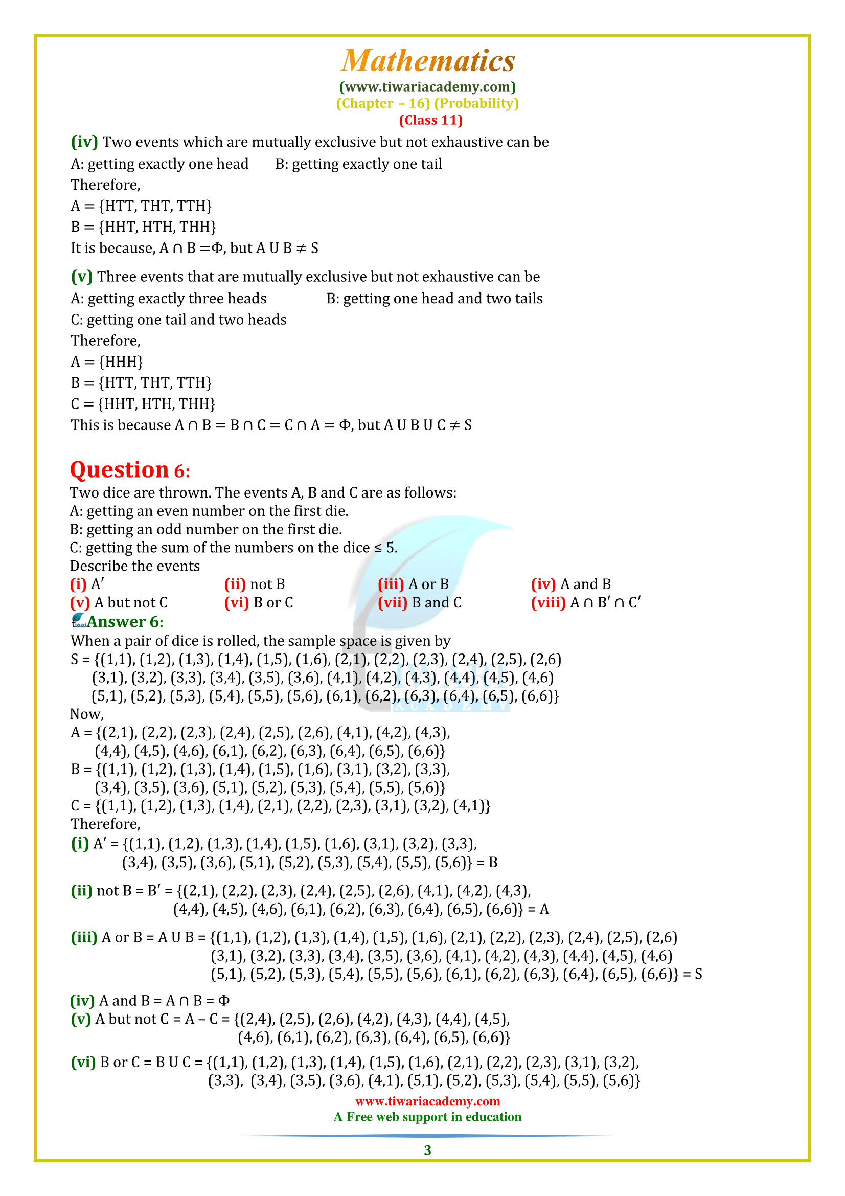 11 maths exercise 16.2 in pdf form