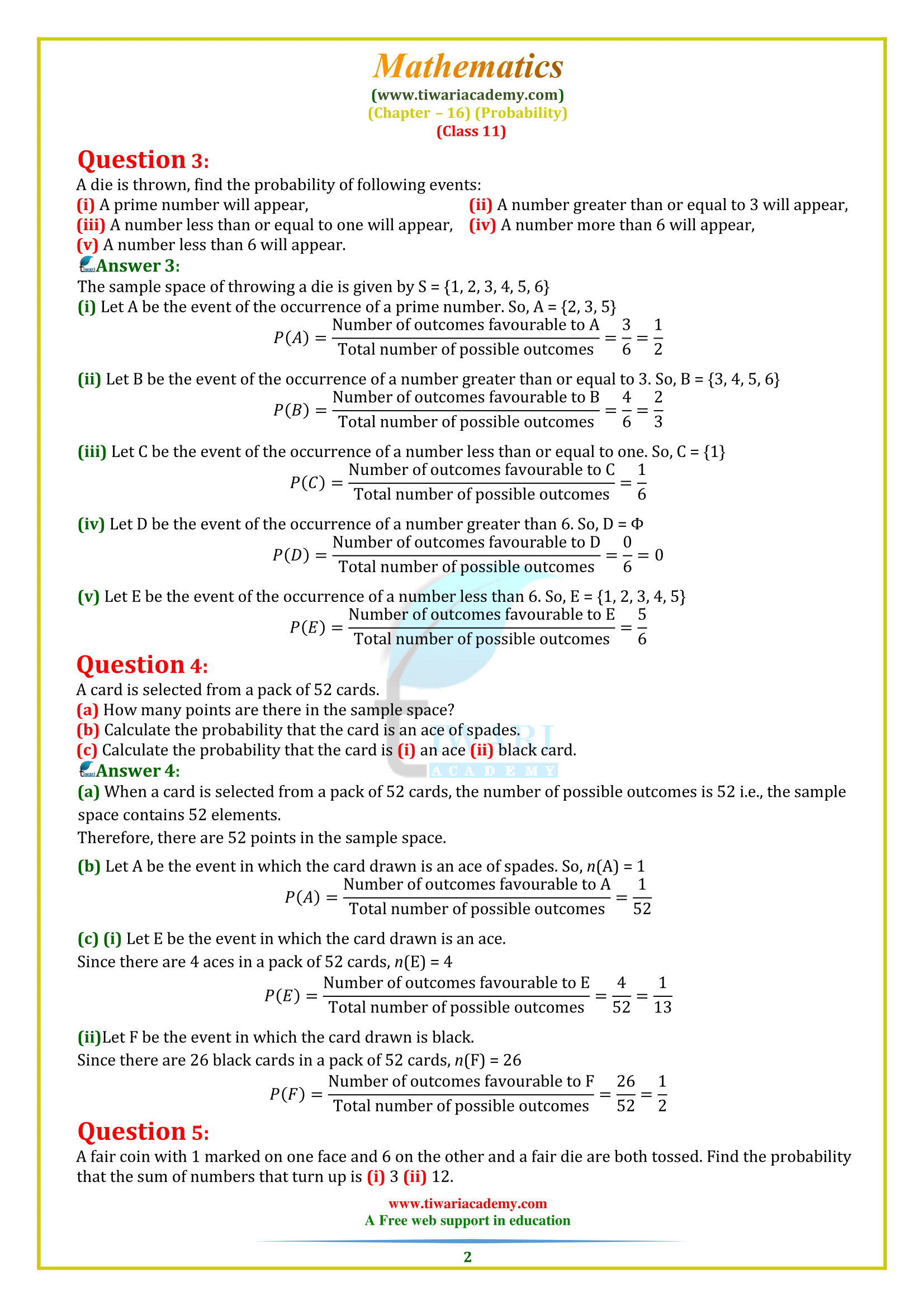 11 maths exercise 16.3