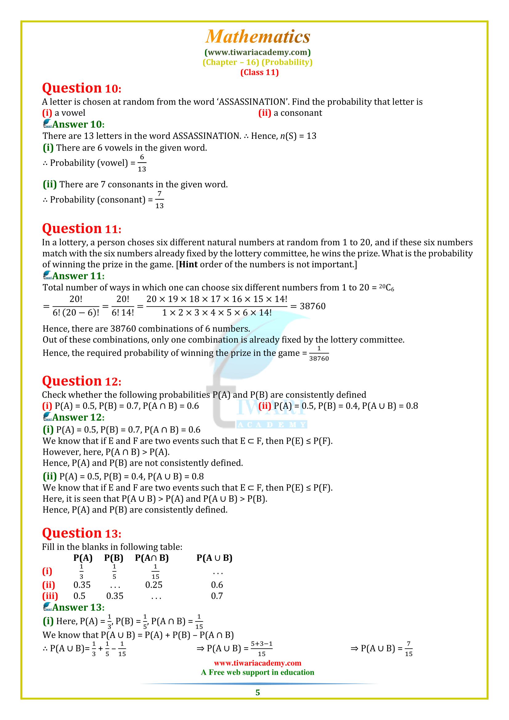 11 maths exercise 16.3 all answers guide free