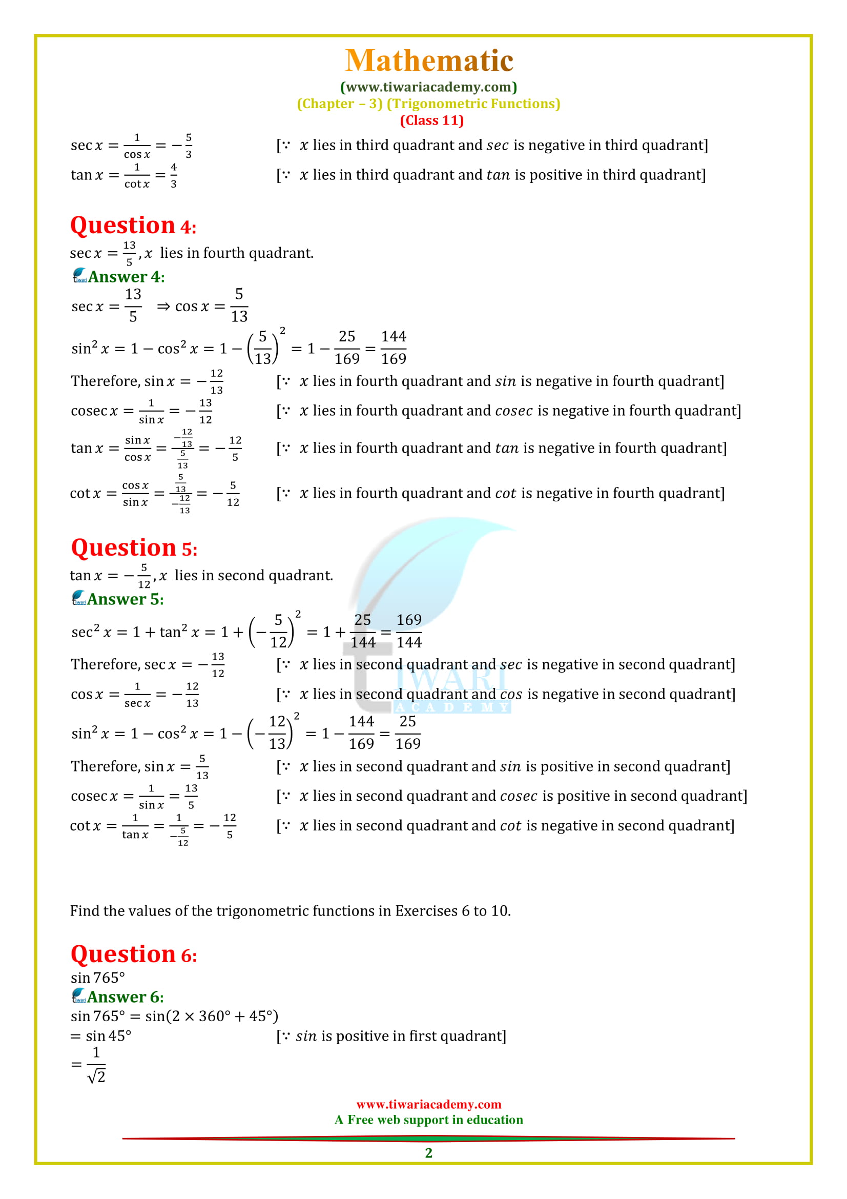 NCERT Solutions for Class 11 Maths Chapter 3 Exercise 3.2 updated for 2018-19.