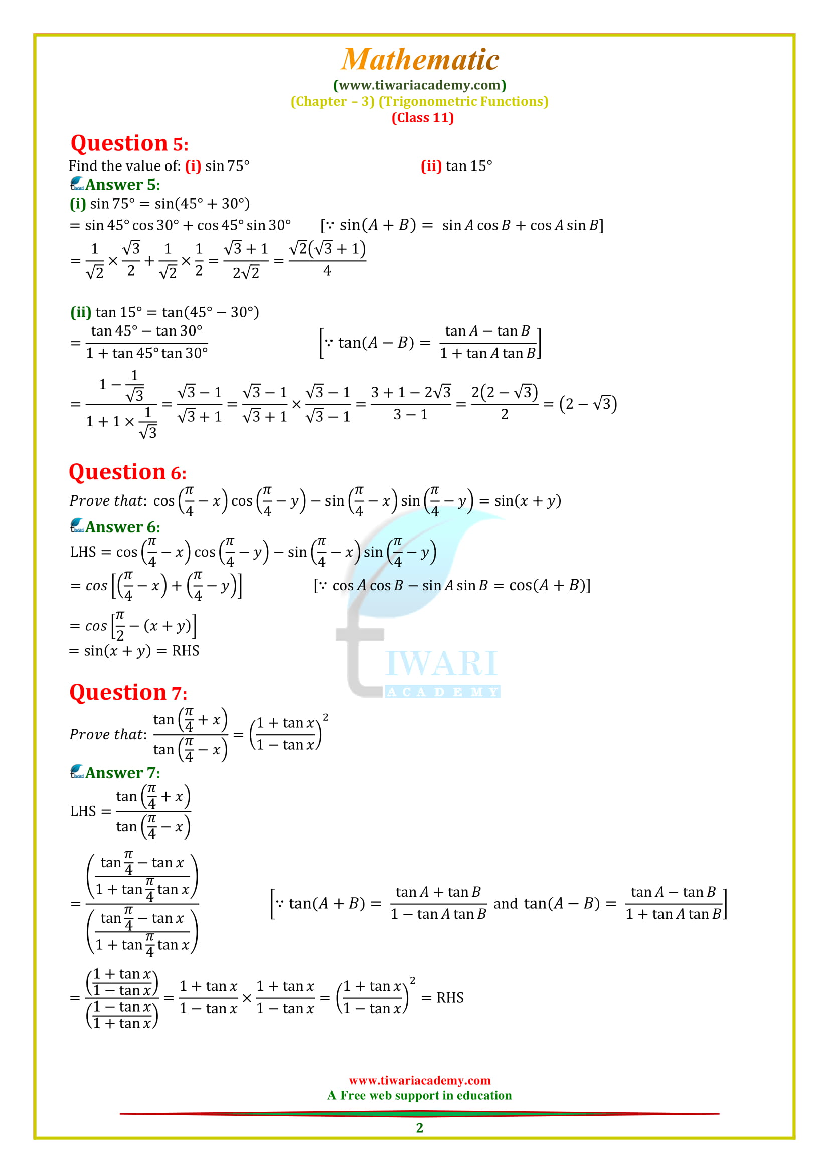 11 Maths Chapter 3 Exercise 3.3 solutions for 2018-19