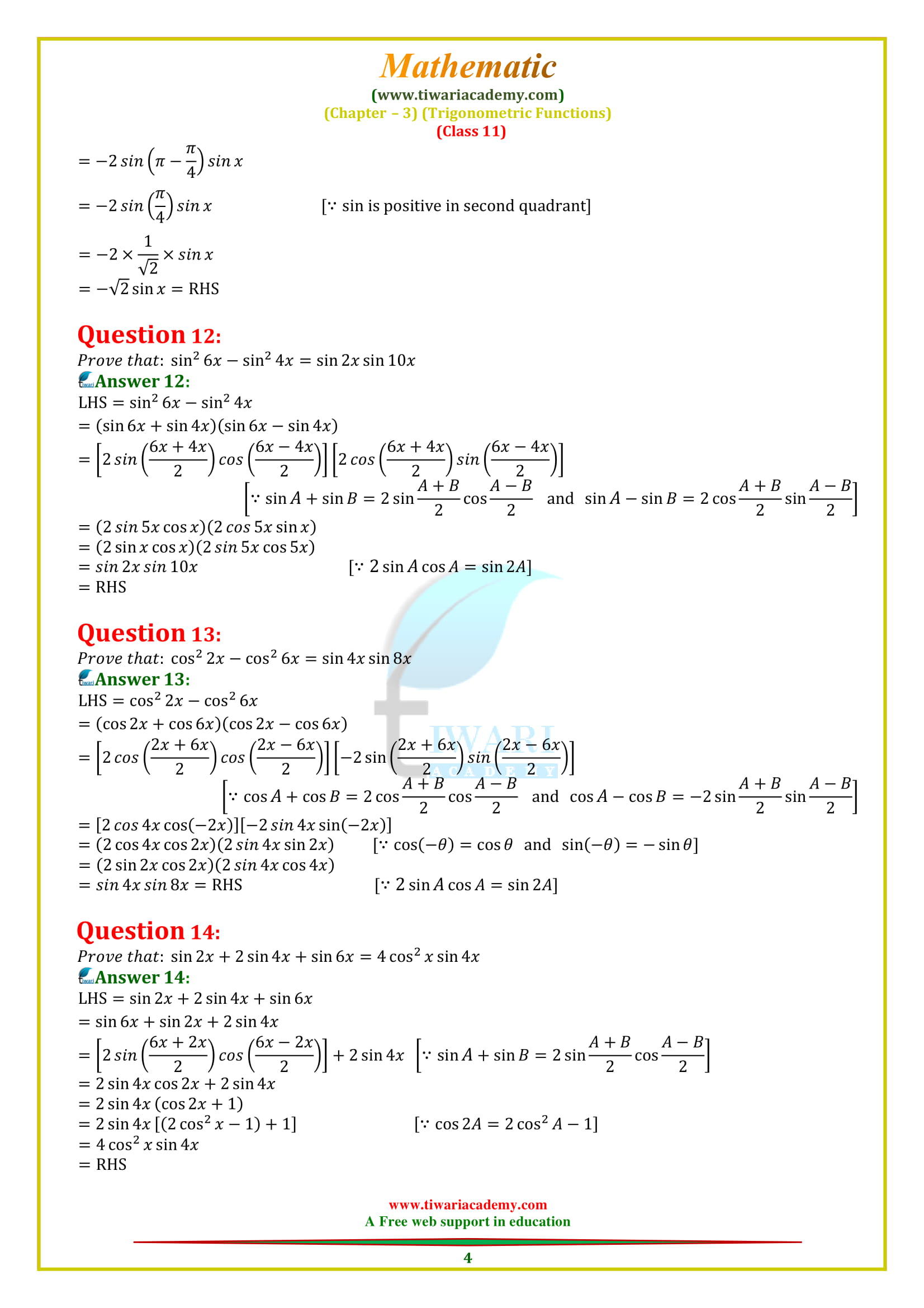 11 Maths Chapter 3 Exercise 3.3 solutions questions 1, 2, 3, 4, 5, 6, 7.