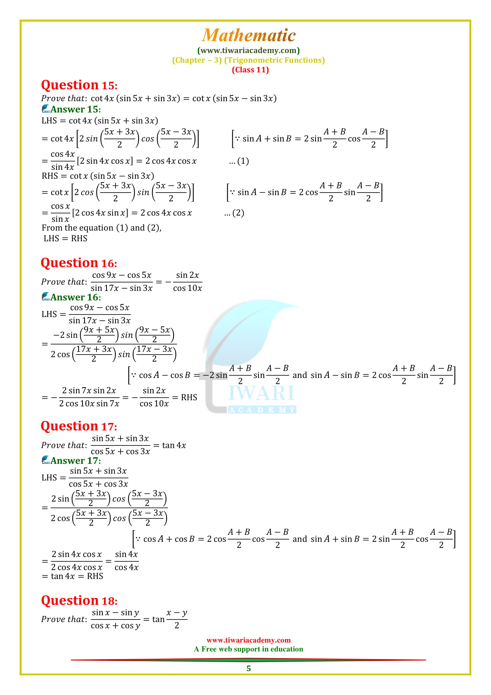 11 Maths Chapter 3 Exercise 3.3 solutions question 8, 9, 10, 11, 12, 13, 14.
