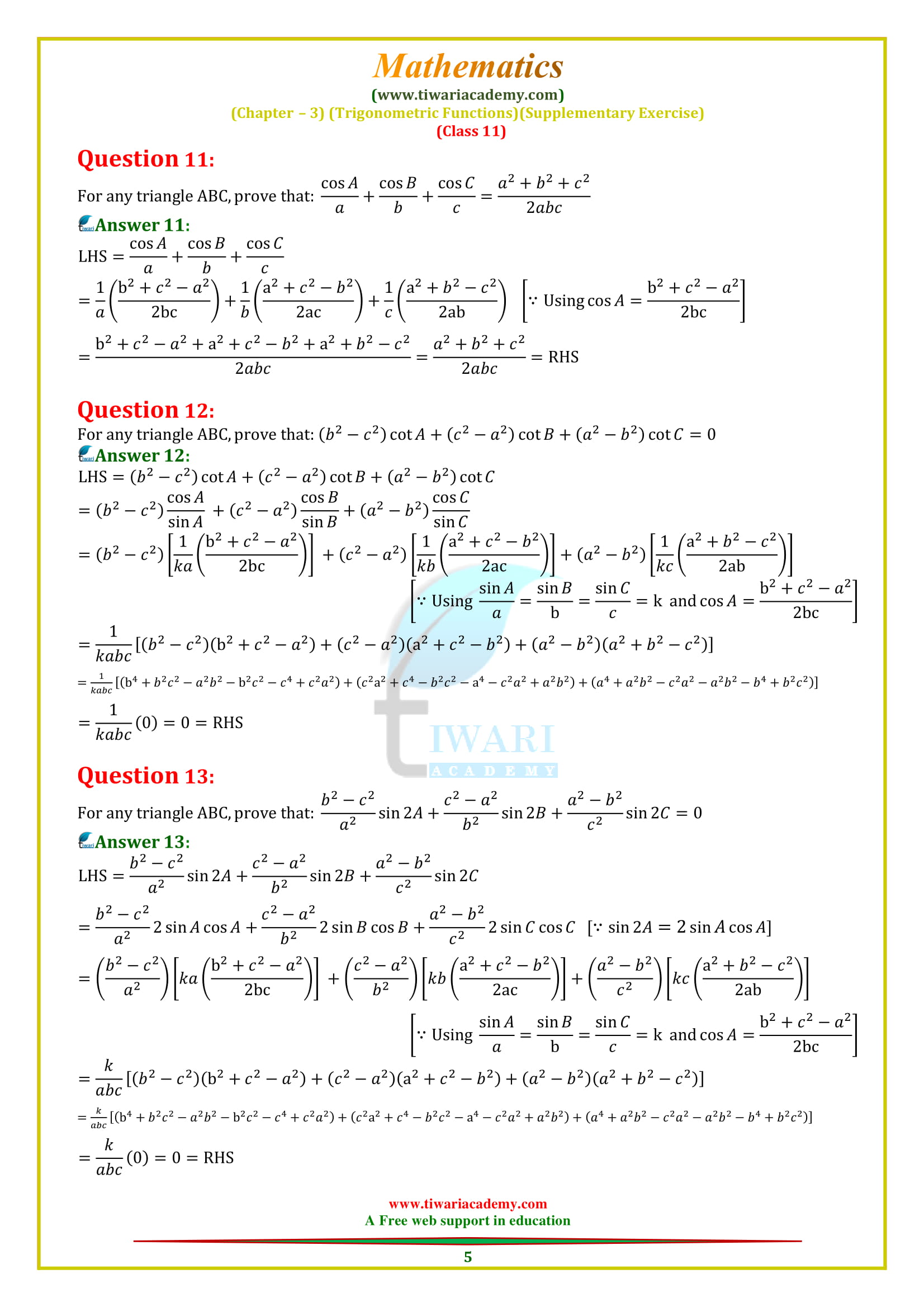 Class 11 Maths Chapter 3 Exercise 3.5 Supplementary Exercise for 2018-19.