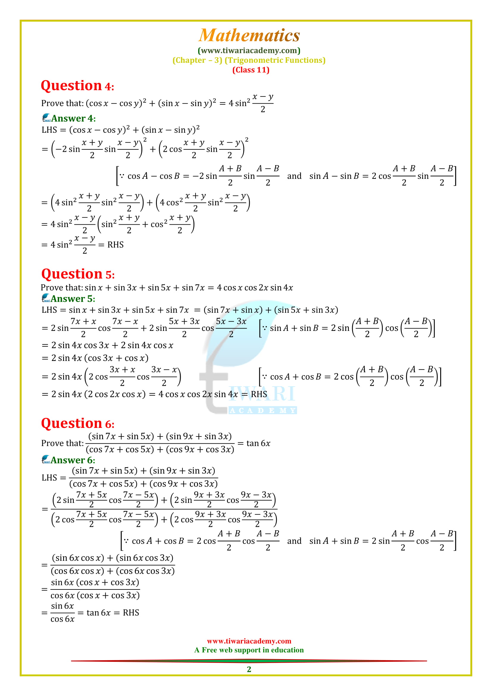 NCERT Solutions for Class 11 Maths Chapter 3 Miscellaneous Exercise all questions in updated form.