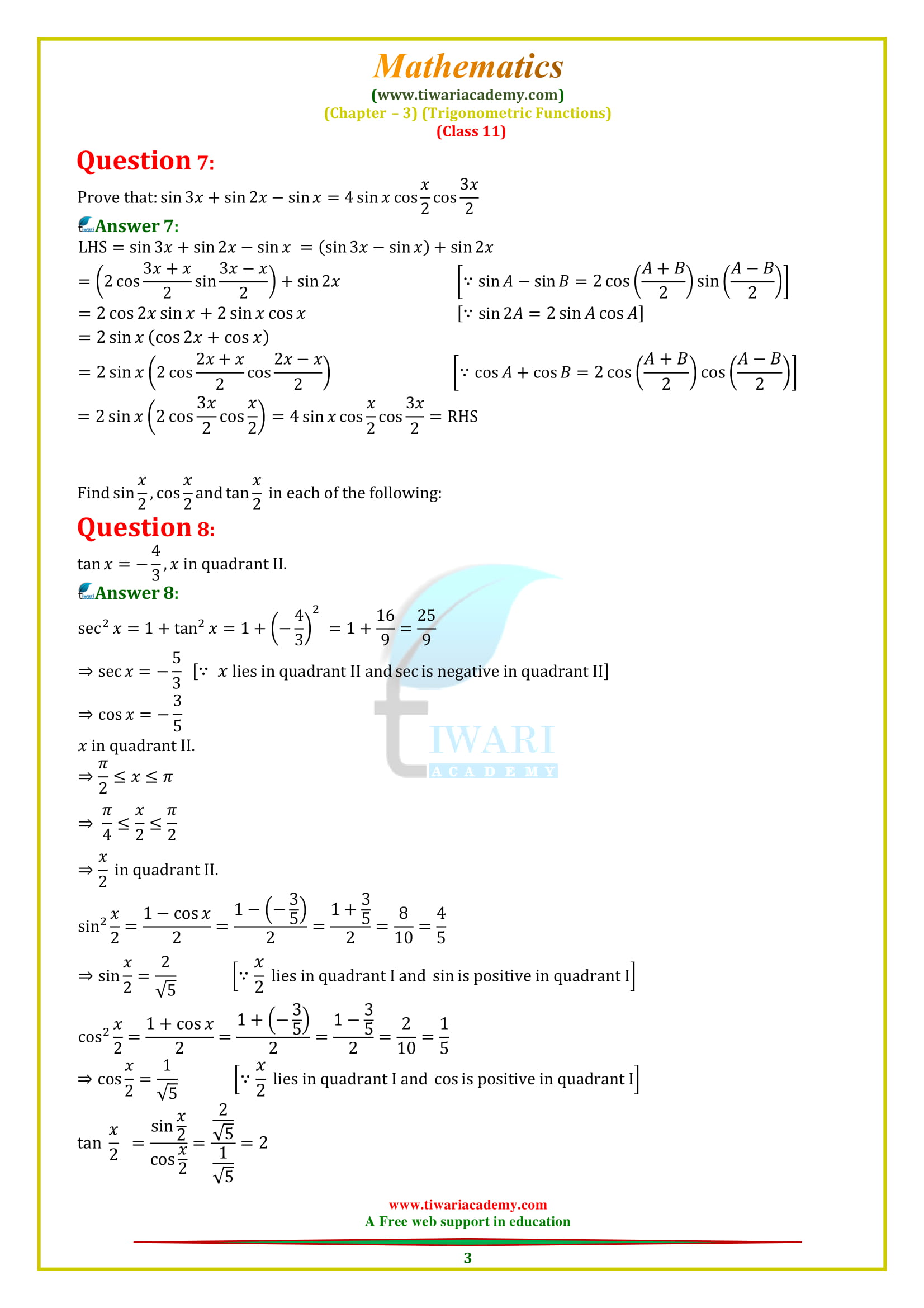 NCERT Solutions for Class 11 Maths Chapter 3 Miscellaneous Exercise for all board english medium.