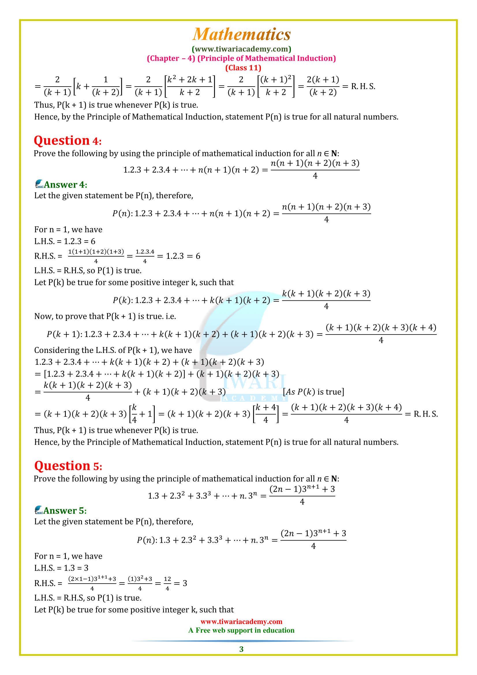 NCERT Solutions for Class 11 Maths Chapter 4 Principle of Mathematical Induction