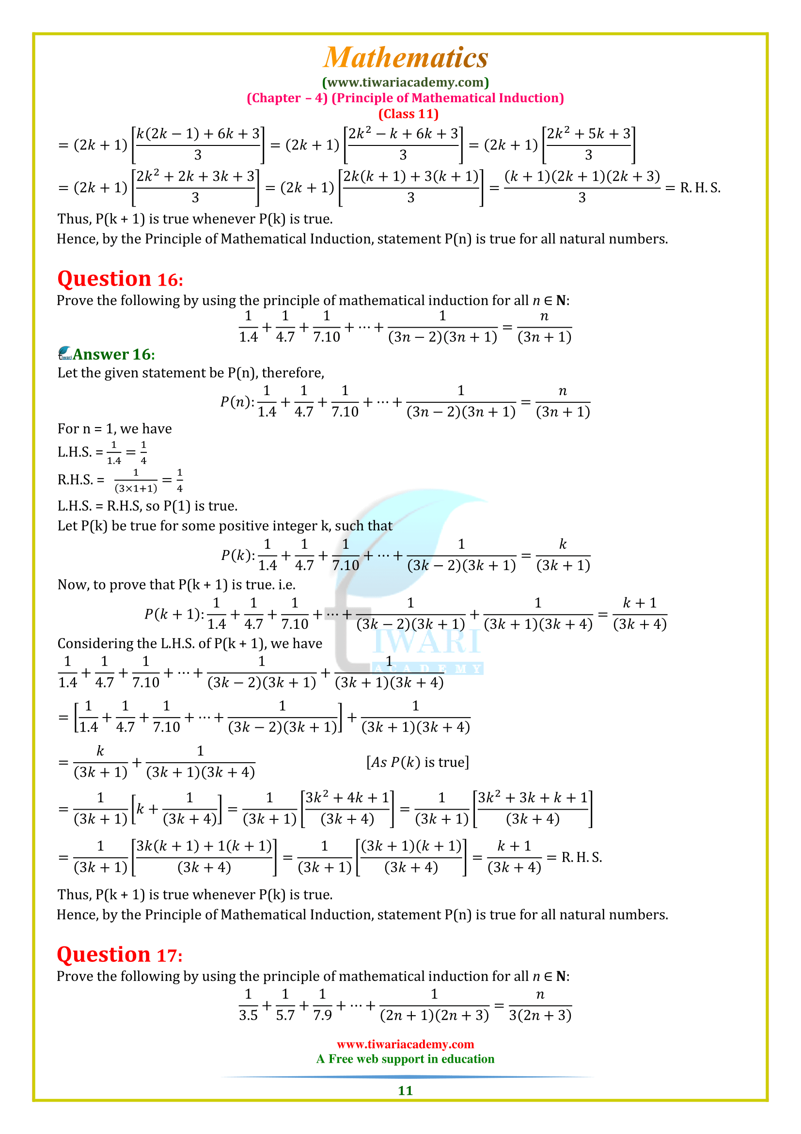 NCERT Solutions for Class 11 Maths Chapter 4 download in pdf