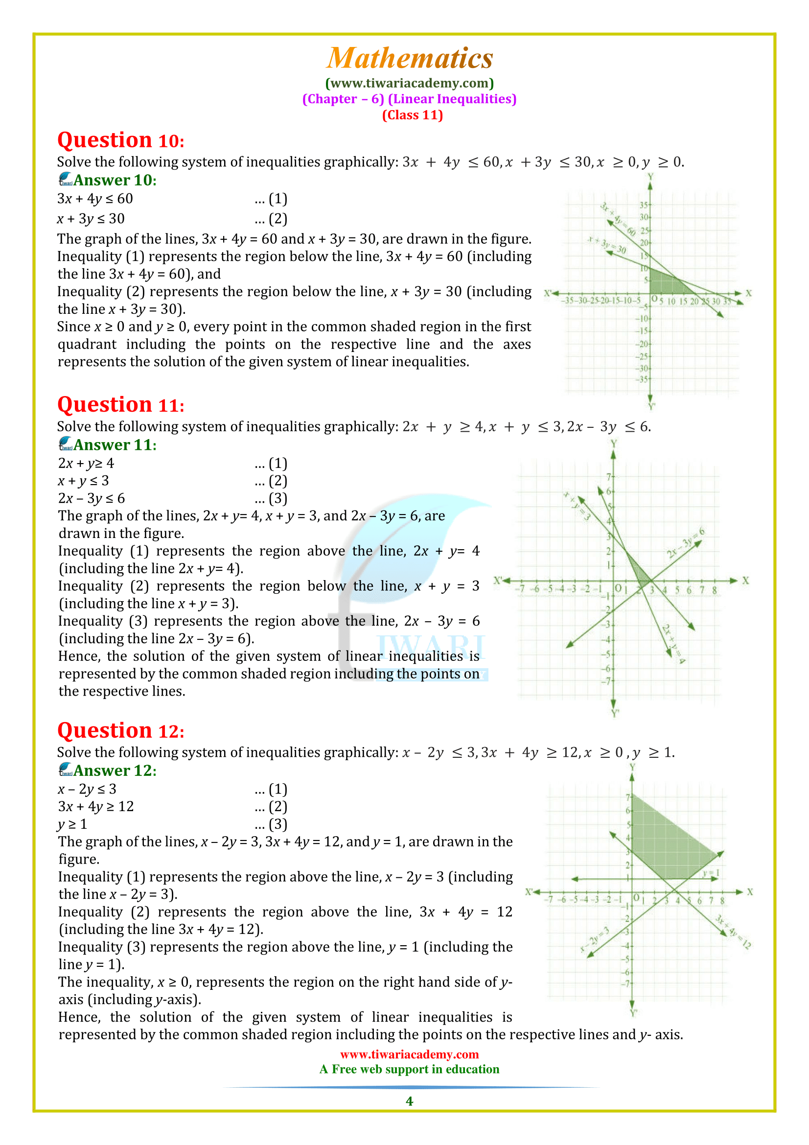NCERT Solutions for Class 11 Maths Chapter 6 Linear Inequations