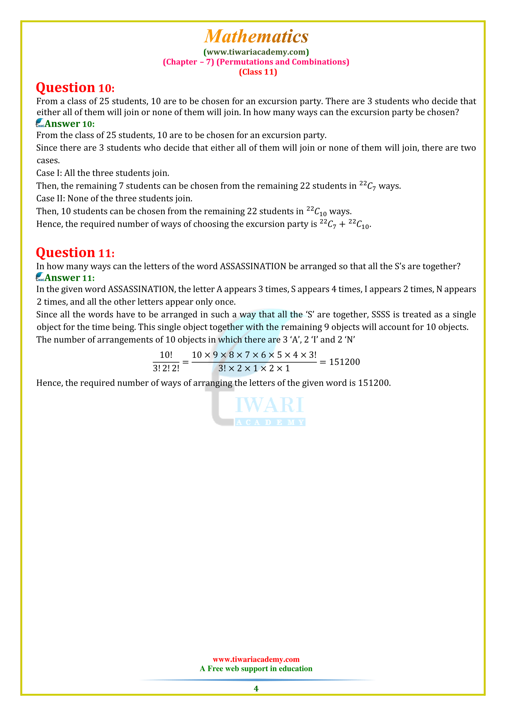 NCERT Solutions for Class 11 Maths Chapter 7 in english medium pdf