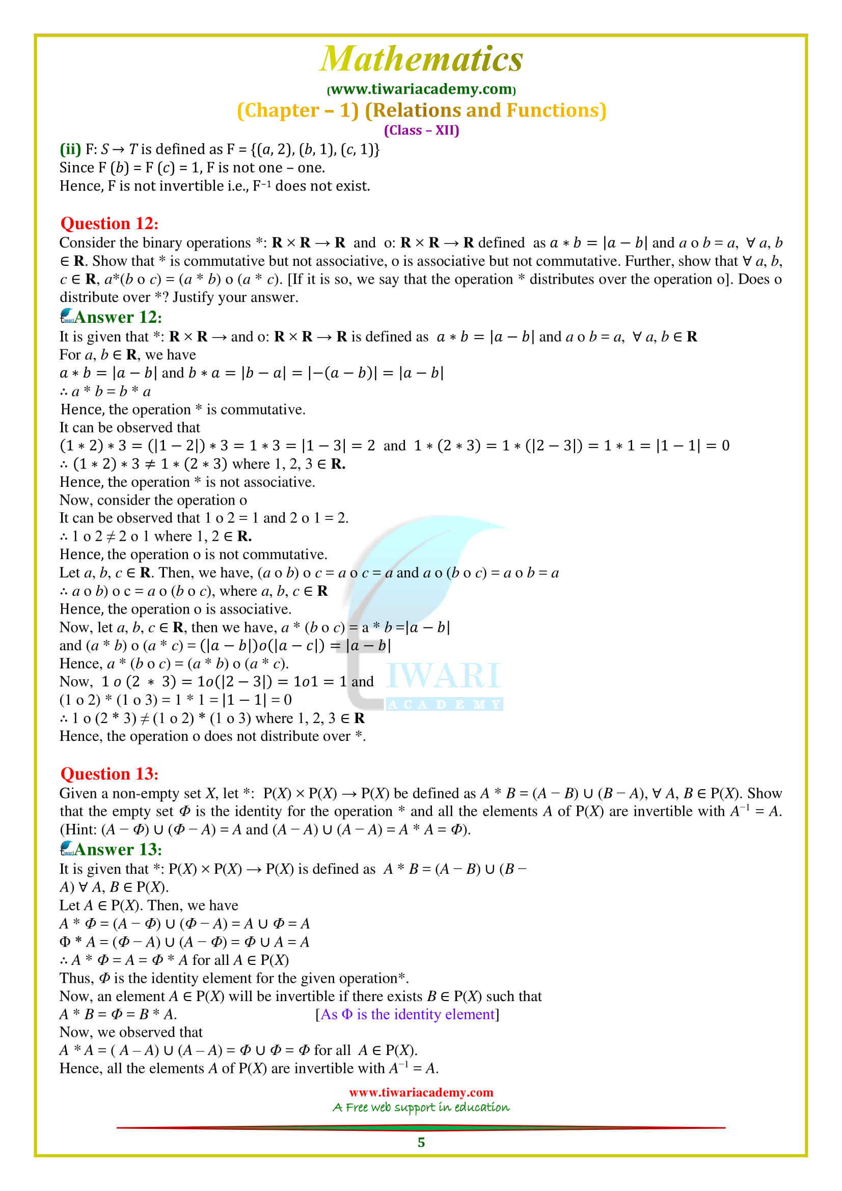 12 Maths Chapter 1 Miscellaneous Exercise solutions for up board.