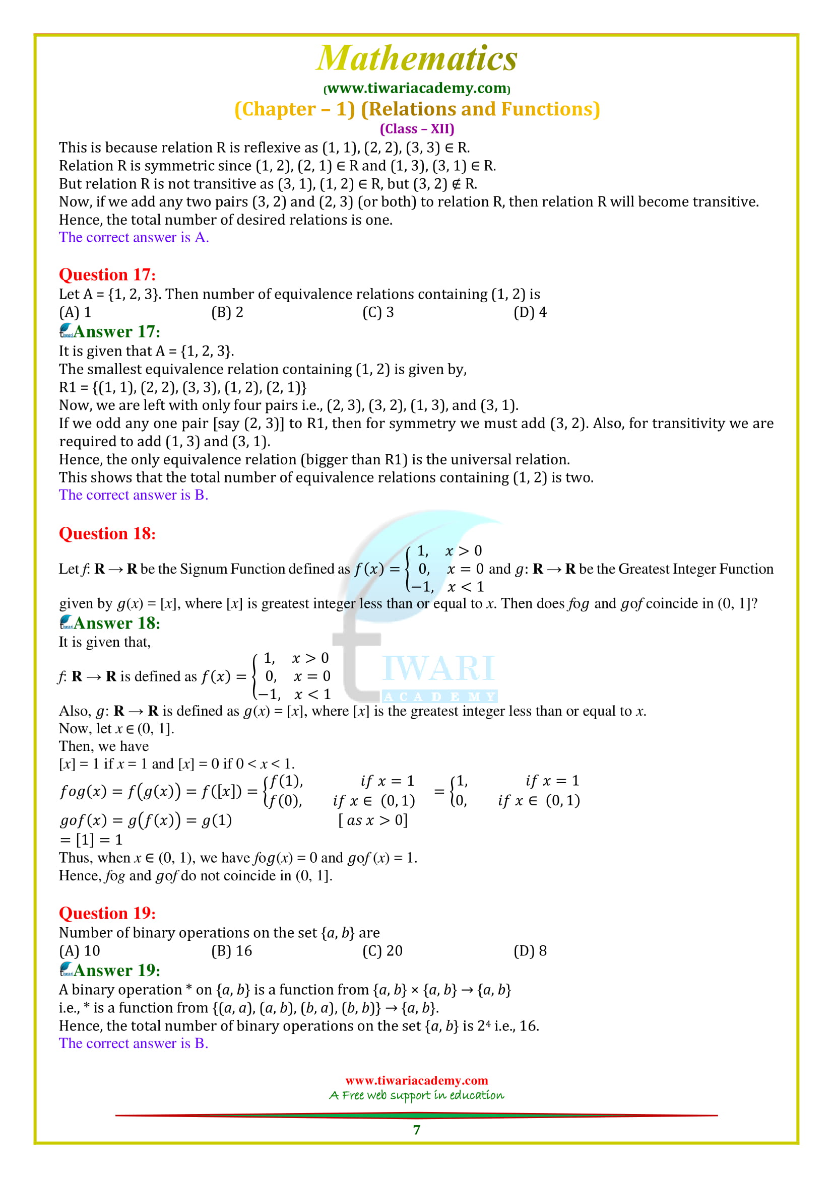 NCERT Solutions for class 12 maths chapter 1 miscellaneous exercise in English medium