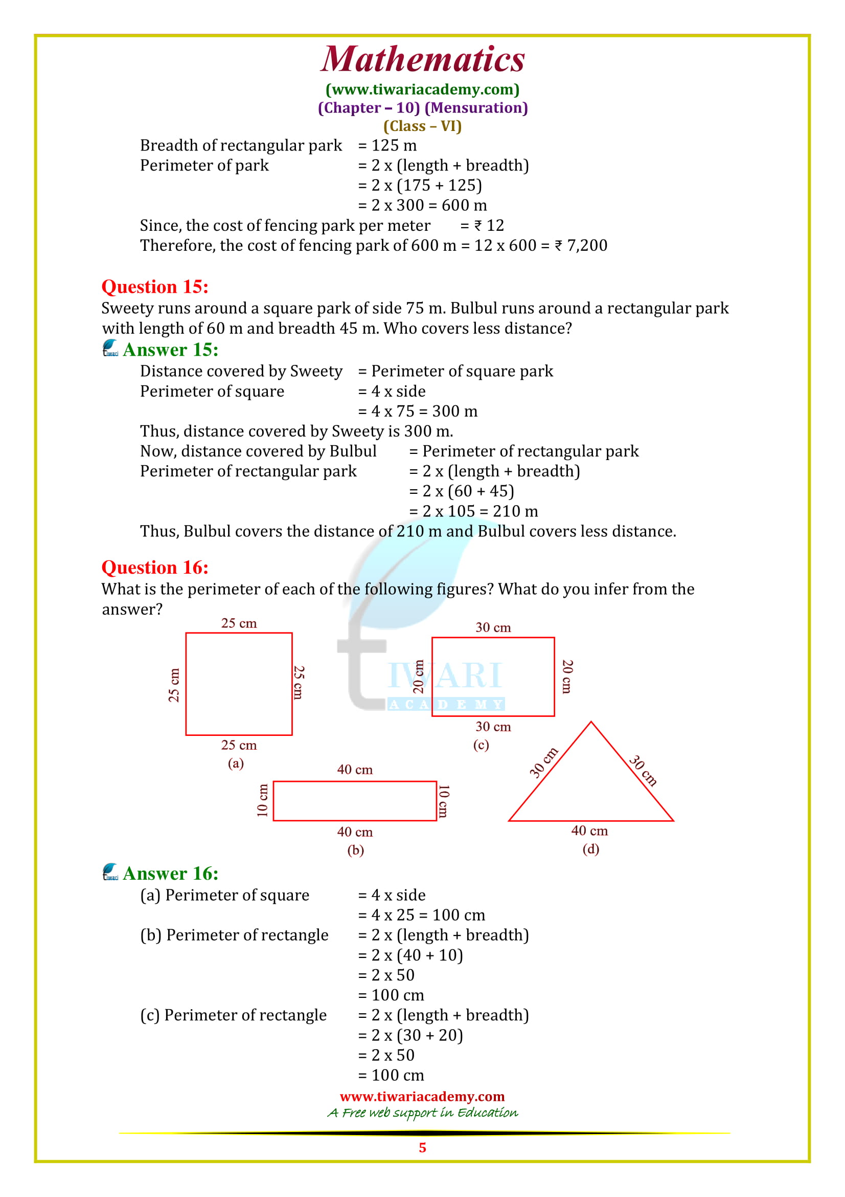 NCERT Solutions for Class 6 Maths Chapter 10 Exercise 10.1 in pdf form free to download