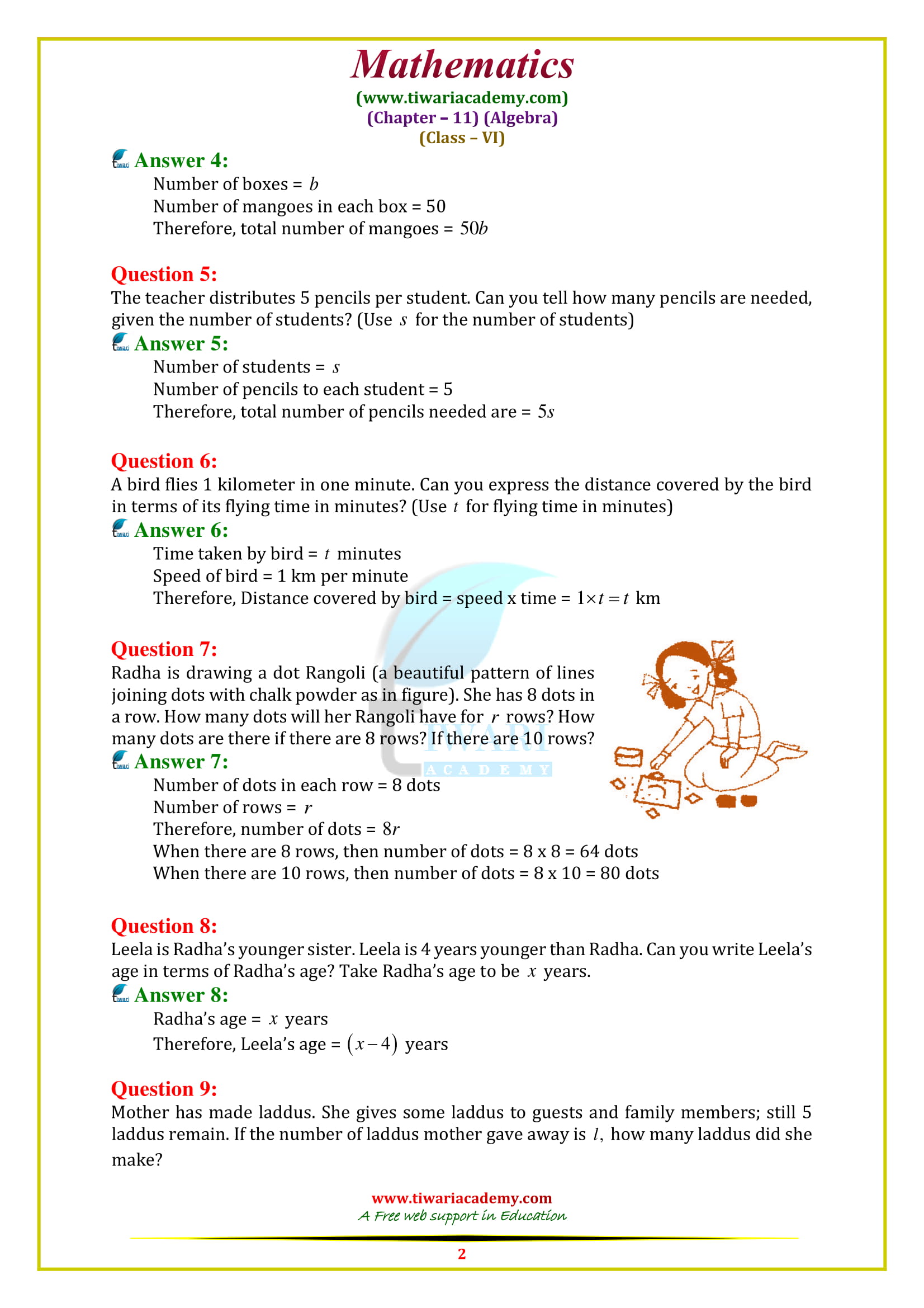 NCERT Solutions for Class 6 Maths Chapter 11 Exercise 11.1