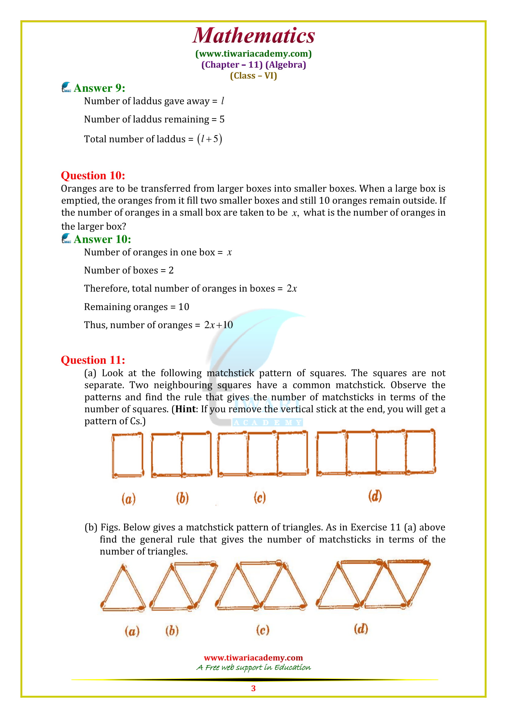 NCERT Solutions for Class 6 Maths Chapter 11 Exercise 11.1 in pdf form to download