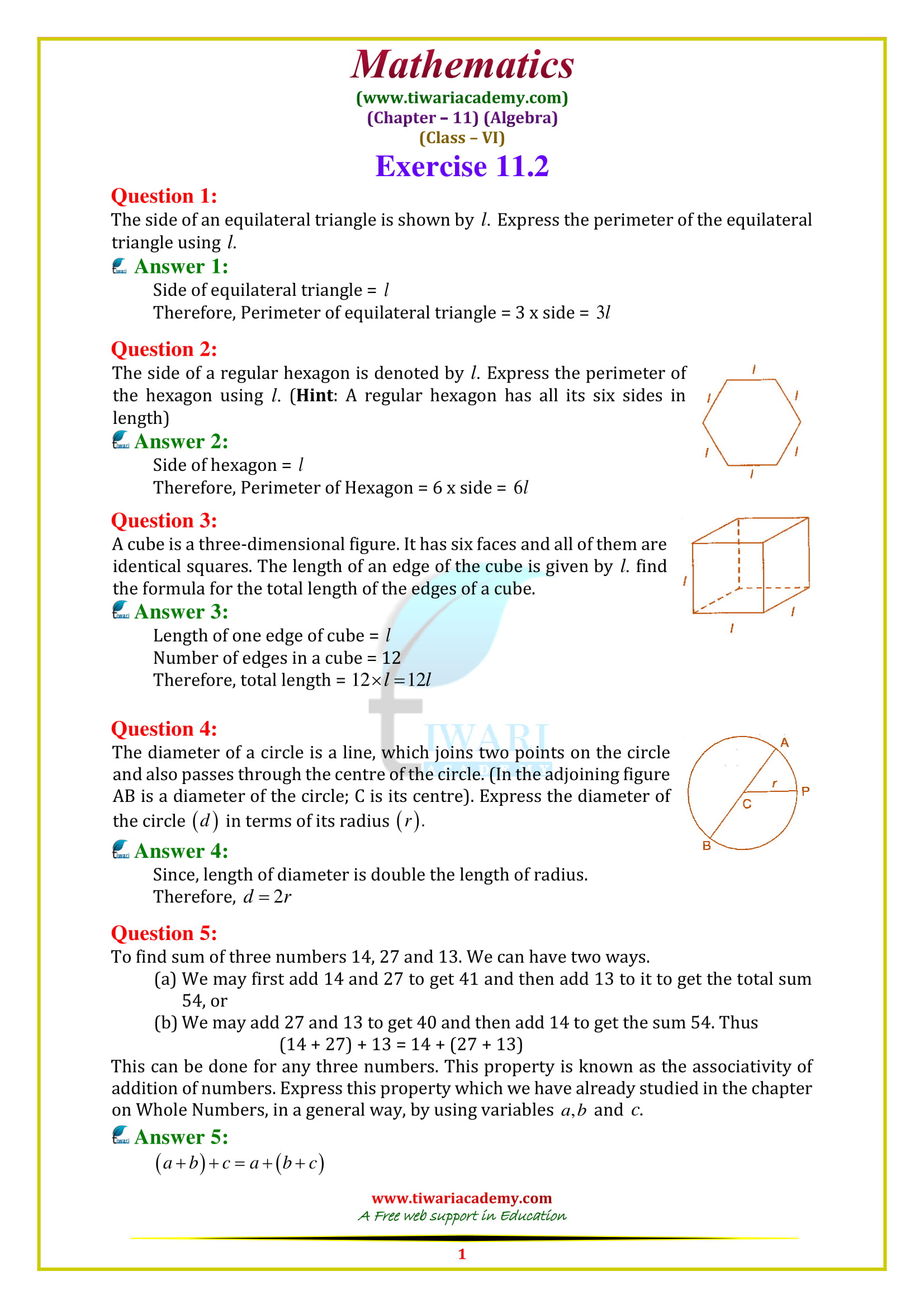 NCERT Solutions for Class 6 Maths Chapter 11 Exercise 11.2