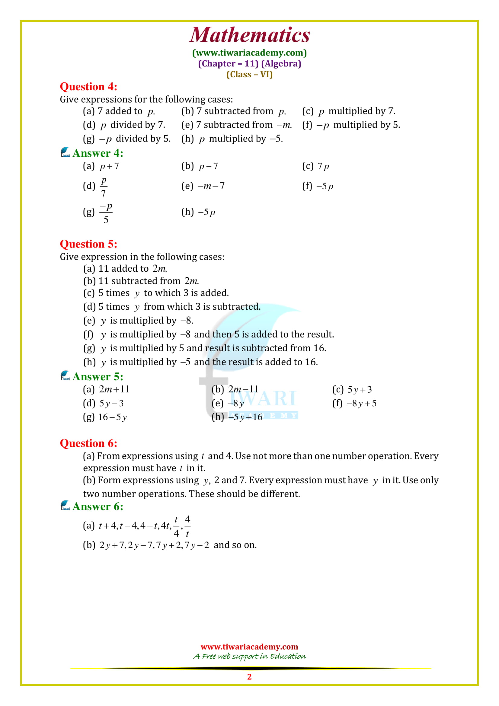 NCERT Solutions for Class 6 Maths Chapter 11 Exercise 11.3 in free pdf download