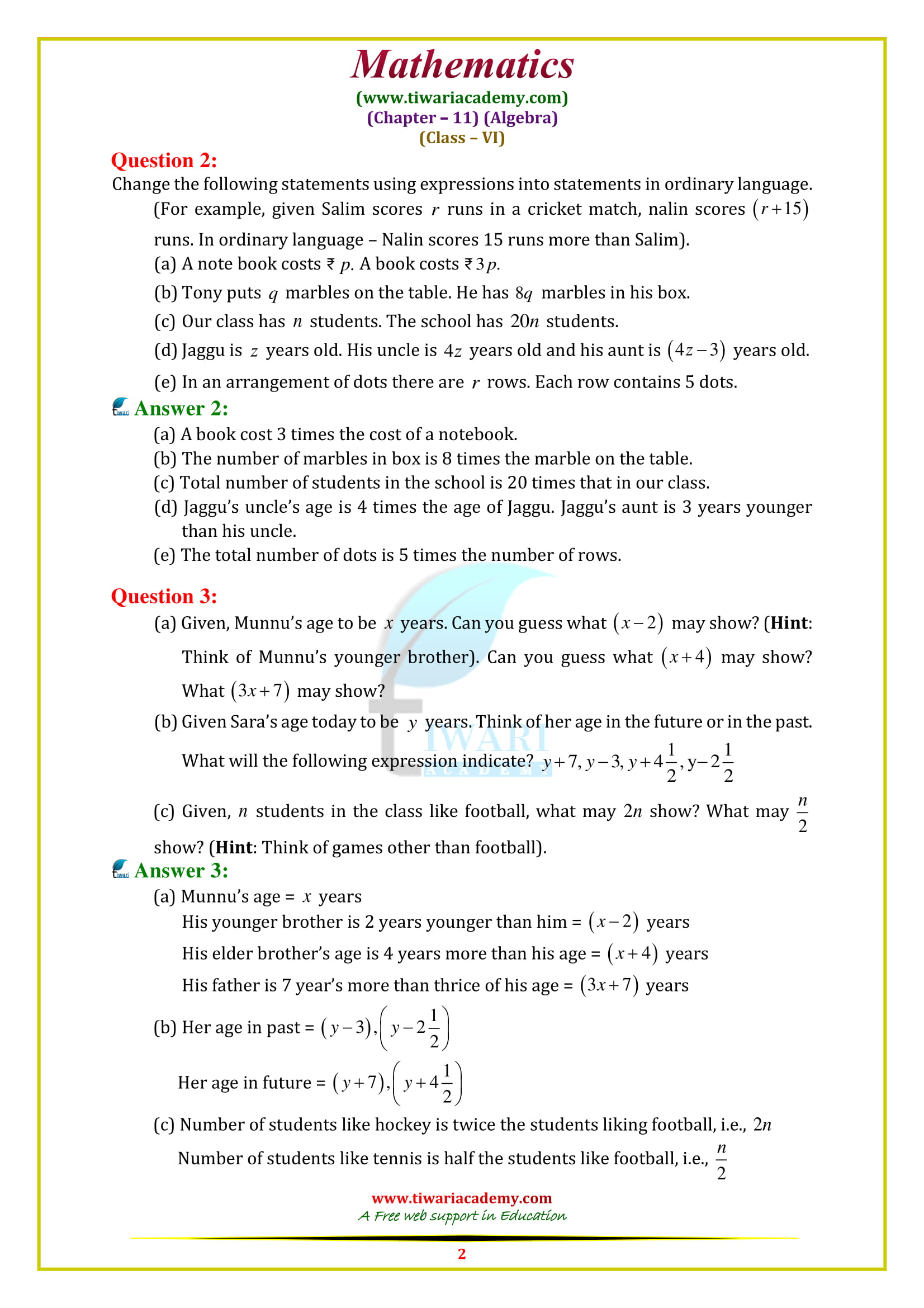NCERT Solutions for Class 6 Maths Chapter 11 Exercise 11.4 in pdf form free