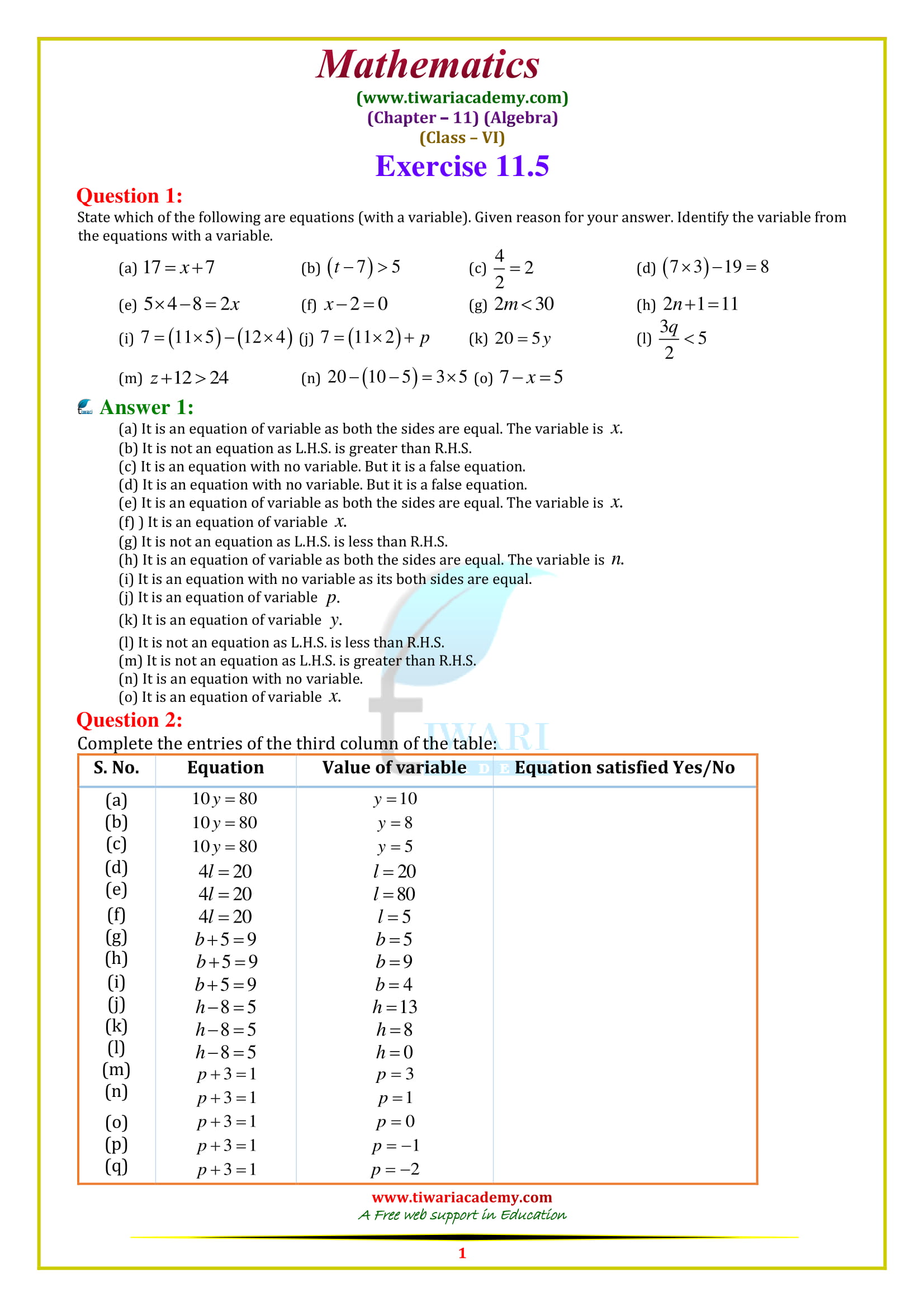NCERT Solutions for Class 6 Maths Chapter 11 Exercise 11.5