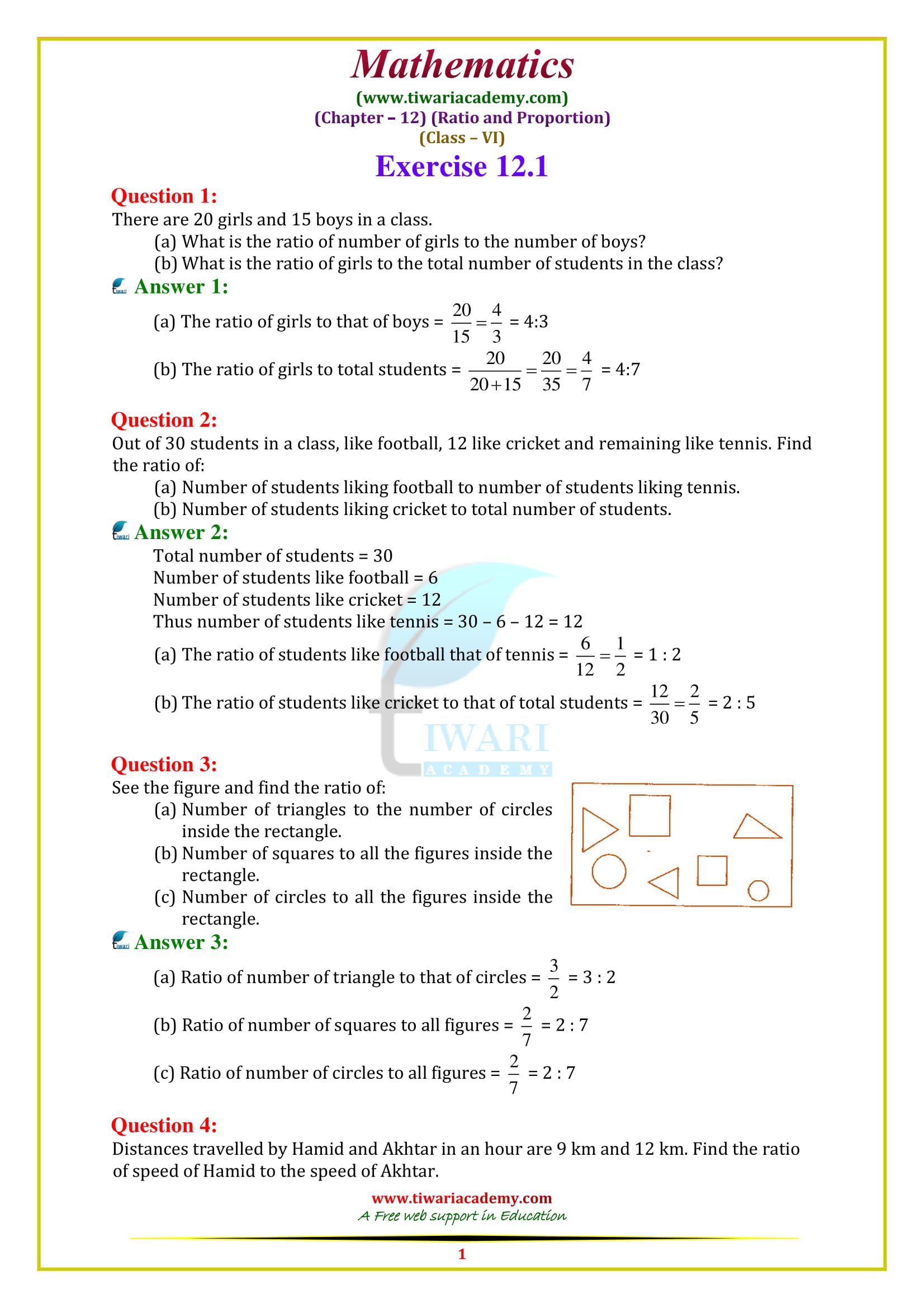 NCERT Solutions for Class 6 Maths Chapter 12
