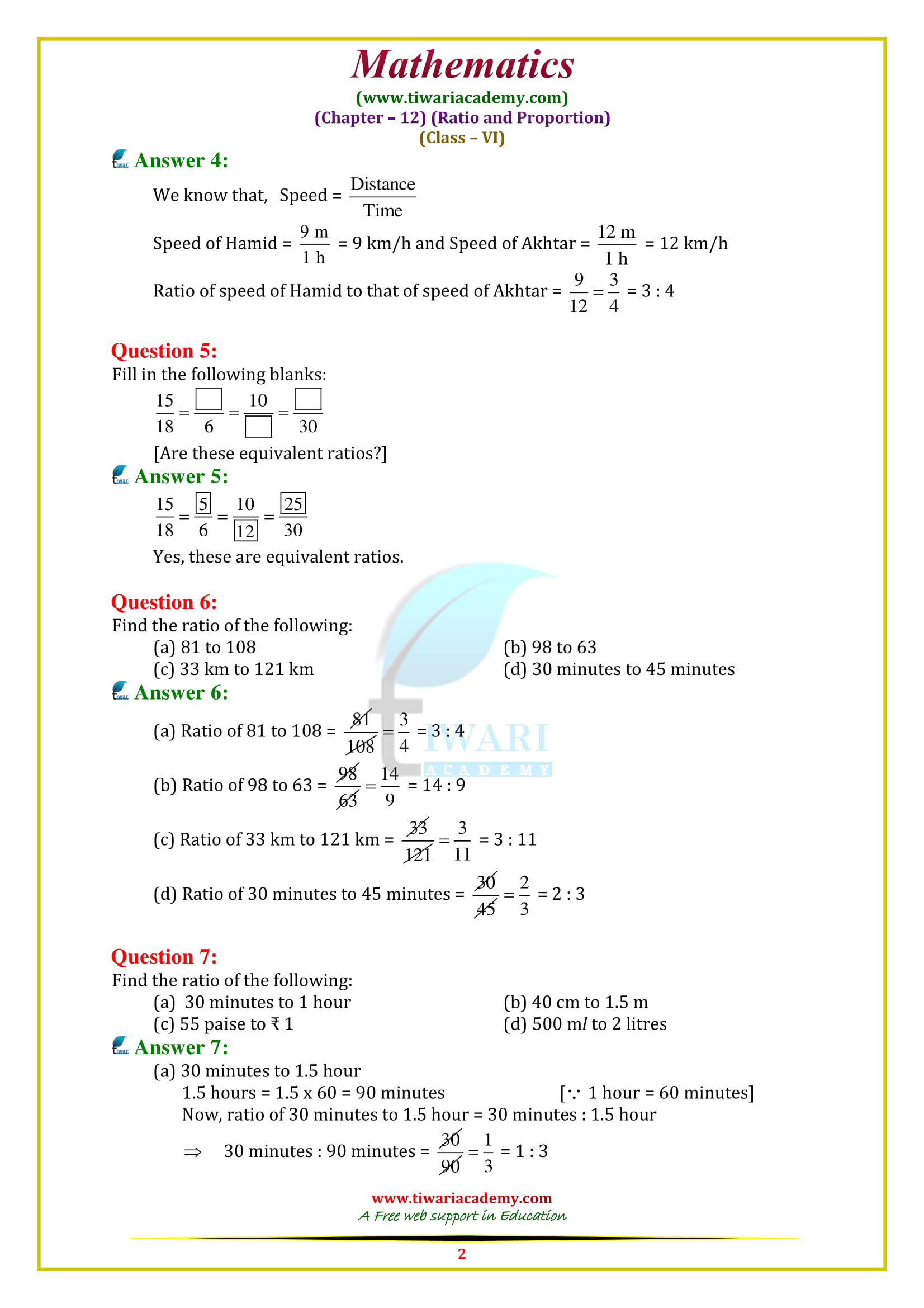 NCERT Solutions for Class 6 Maths Chapter 12 Exercise 12.1