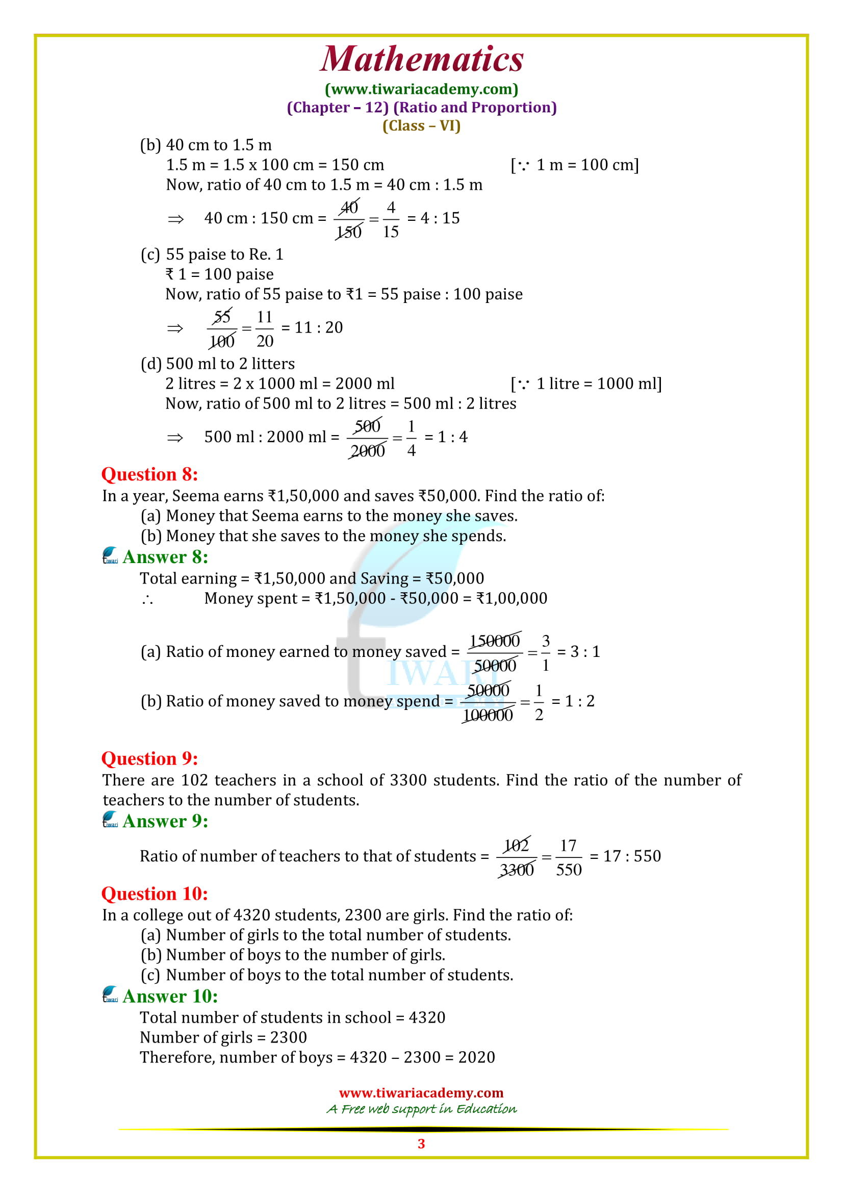 NCERT Solutions for Class 6 Maths Chapter 12 Exercise 12.1 in pdf form free download