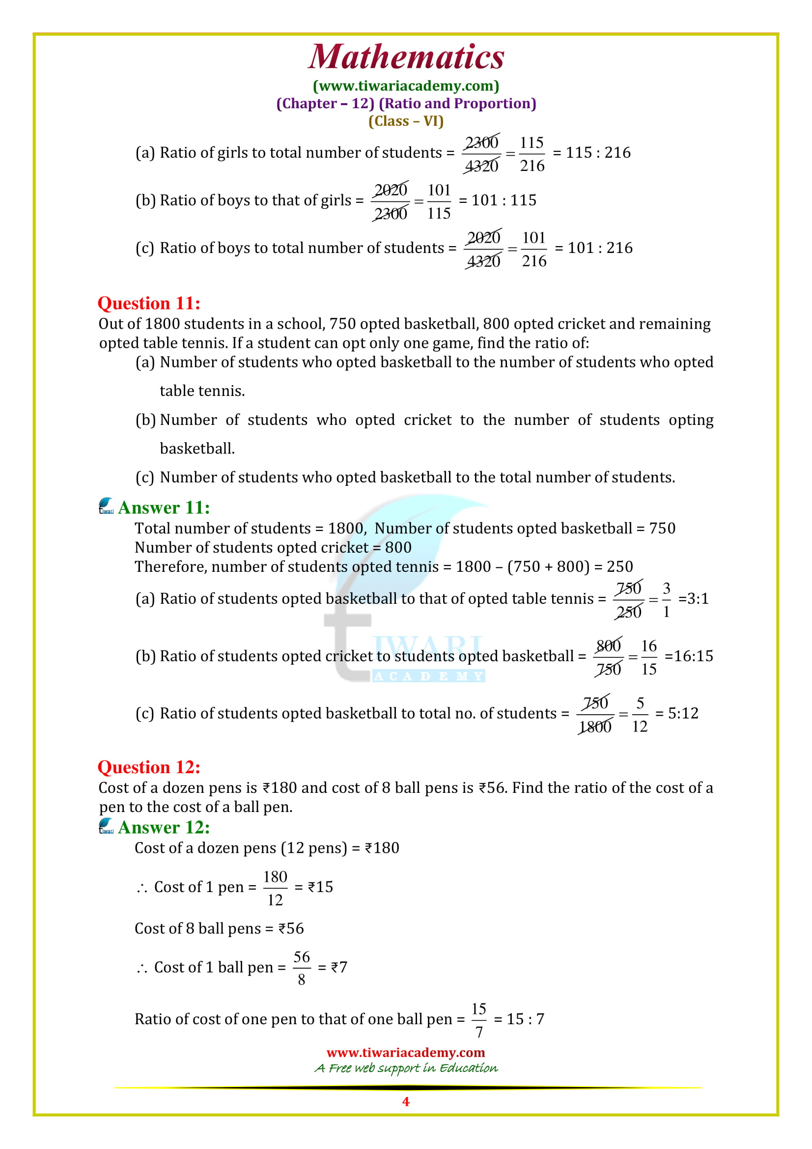 NCERT Solutions for Class 6 Maths Chapter 12 Exercise 12.1 in english medium