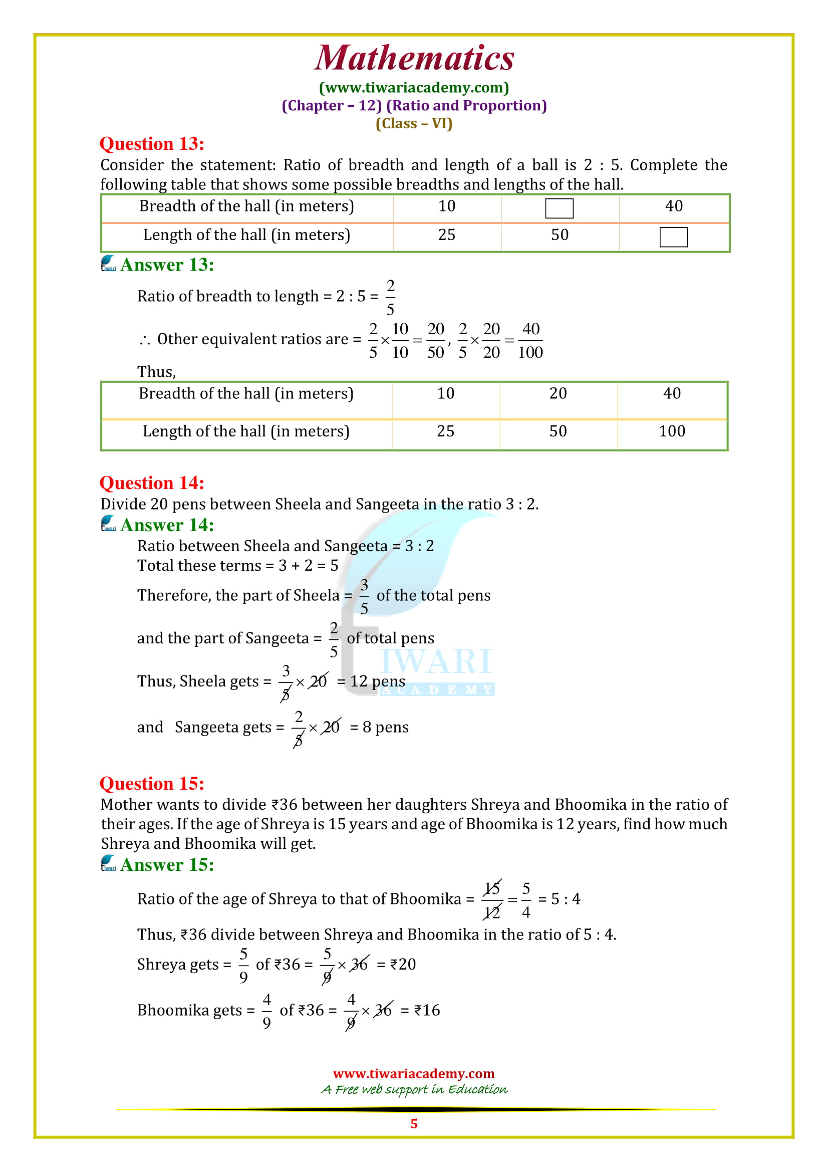 NCERT Solutions for Class 6 Maths Chapter 12 Exercise 12.1 free pdf