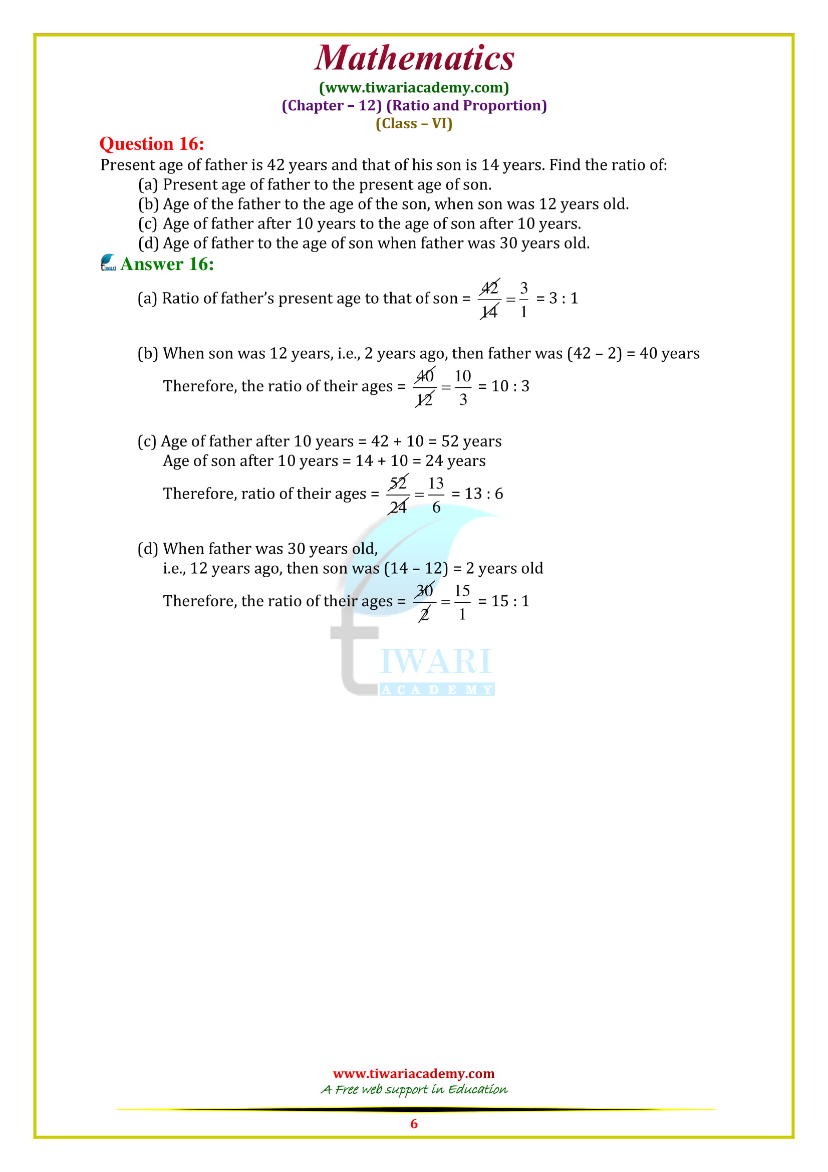 NCERT Solutions for Class 6 Maths Chapter 12 Exercise 12.1 all answers