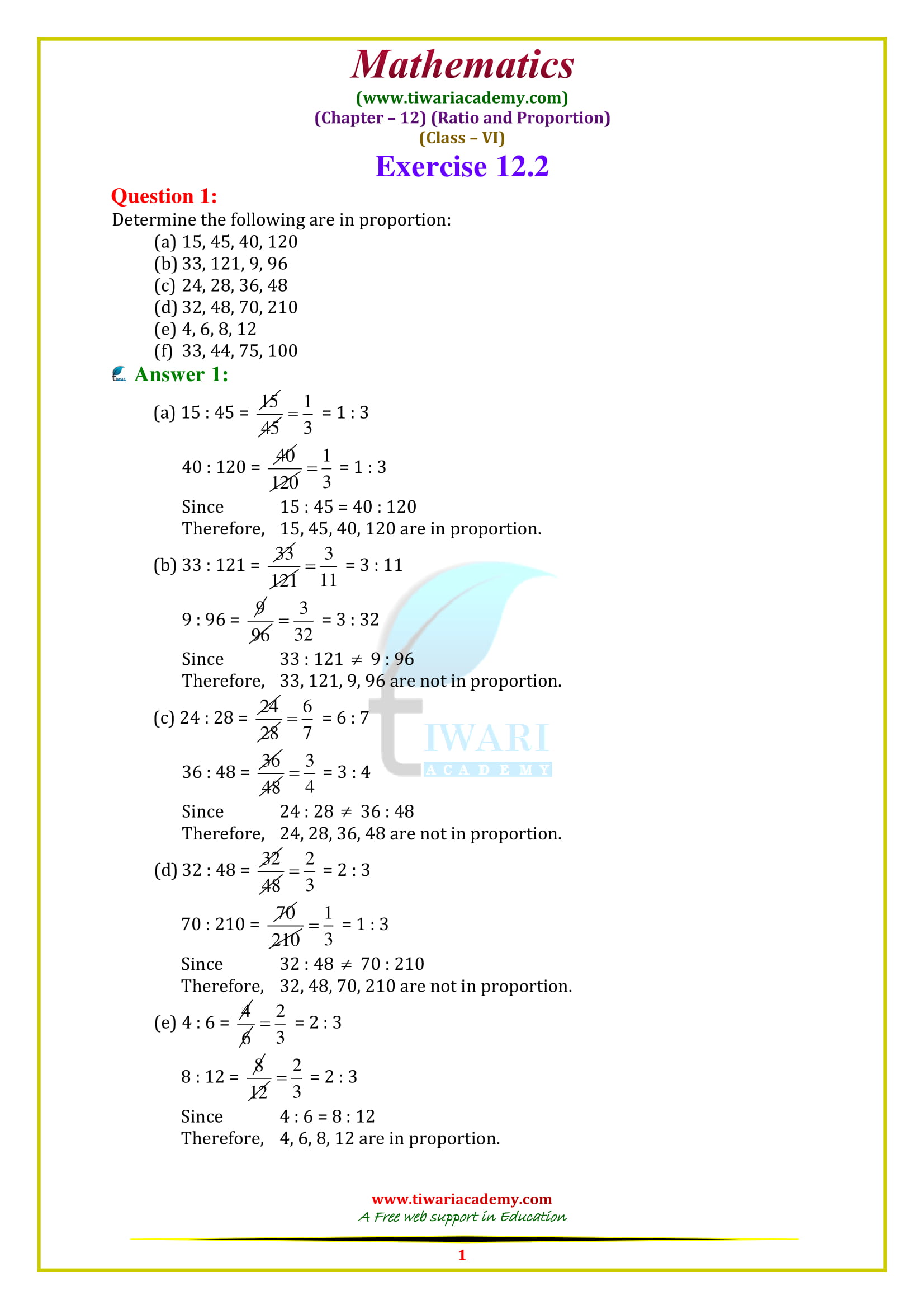 NCERT Solutions for Class 6 Maths Chapter 12 Exercise 12.2