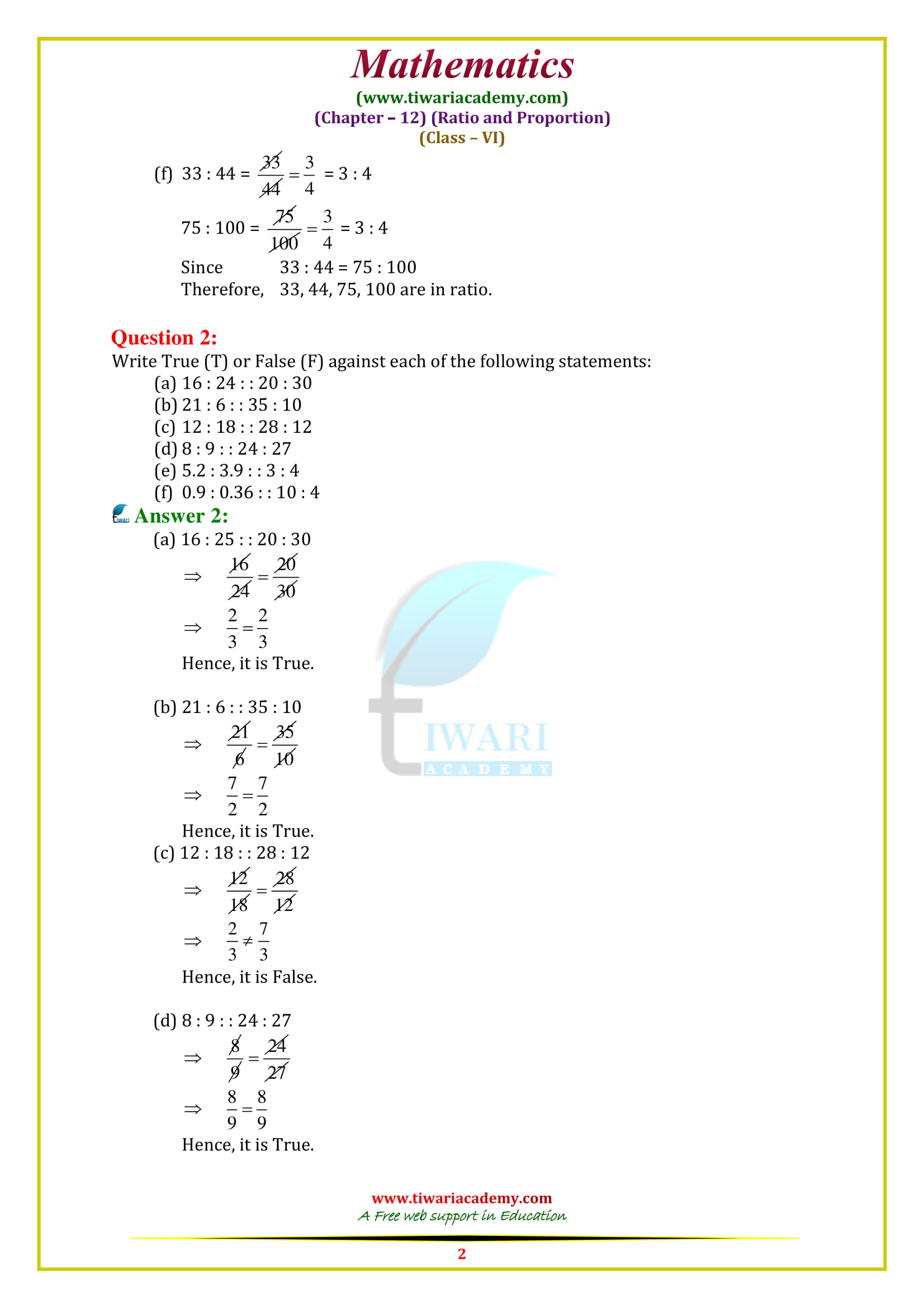 NCERT Solutions for Class 6 Maths Chapter 12 Exercise 12.2 in free pdf form