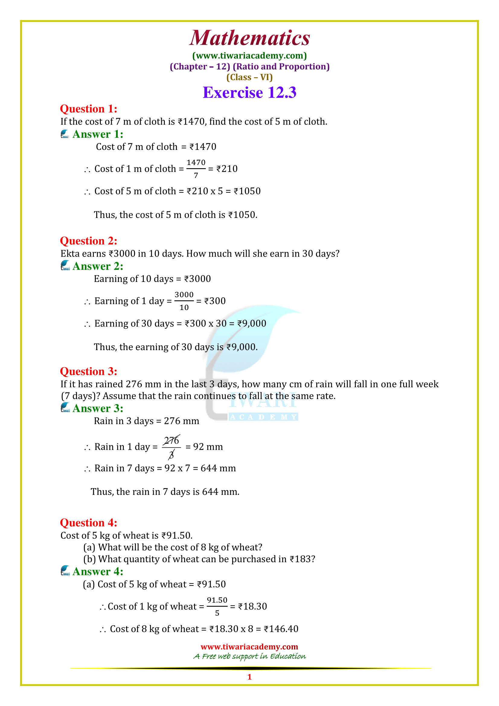 6 Maths 12.3