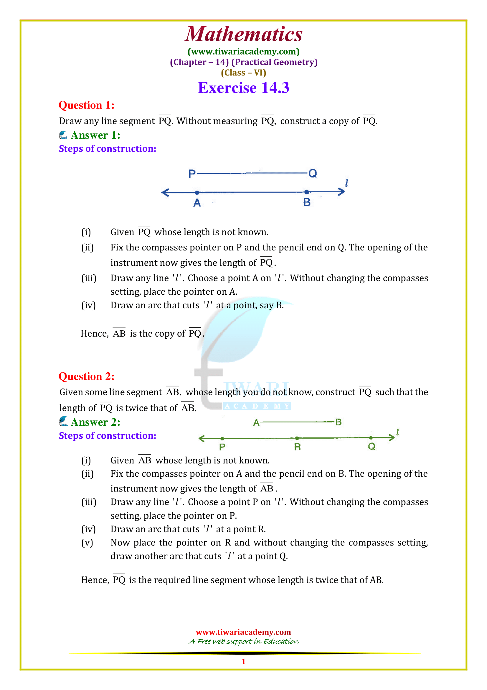 Class 6 Maths Chapter 14 Exercise 14.3