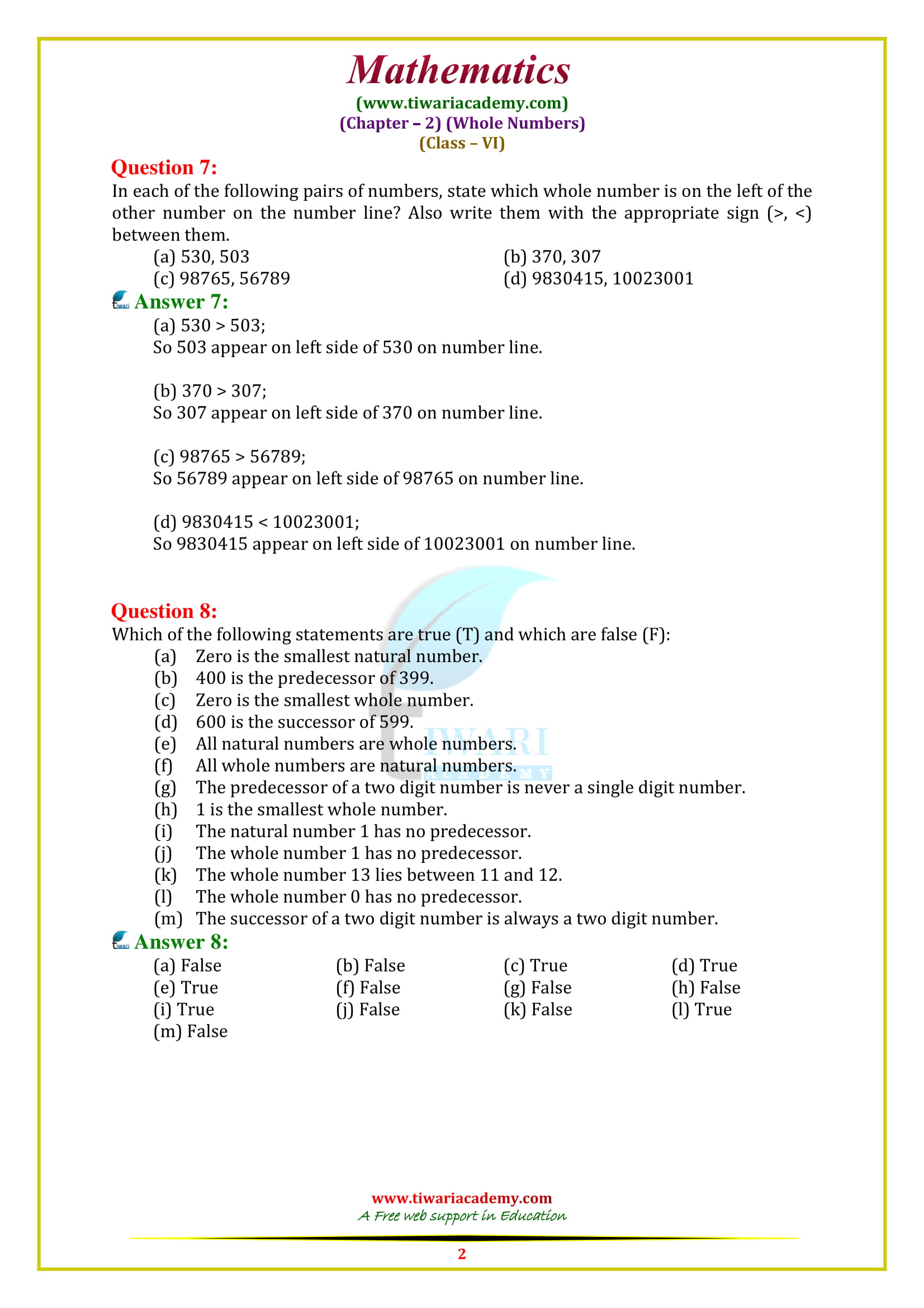 NCERT Solutions for Class 6 Maths Chapter 2 ex. 2.1 in PDF form download