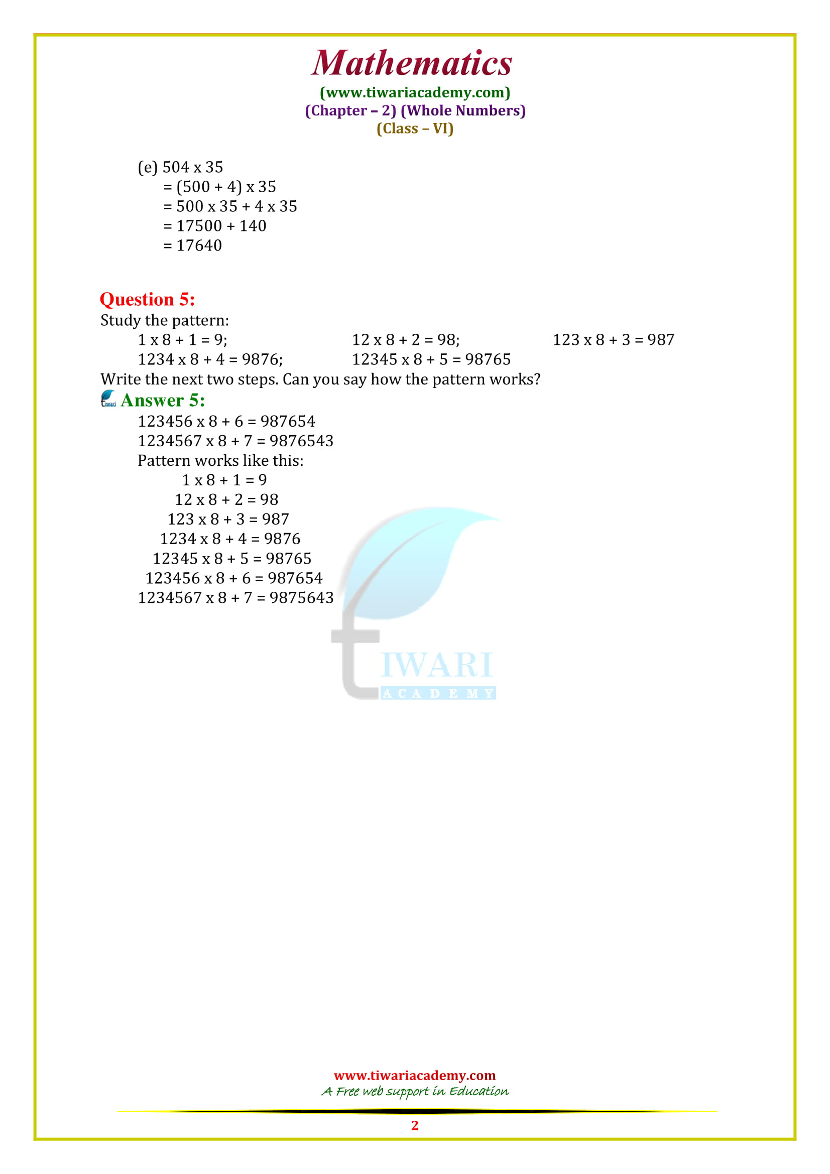 NCERT Solutions for Class 6 Maths Chapter 2 ex. 2.3 in english