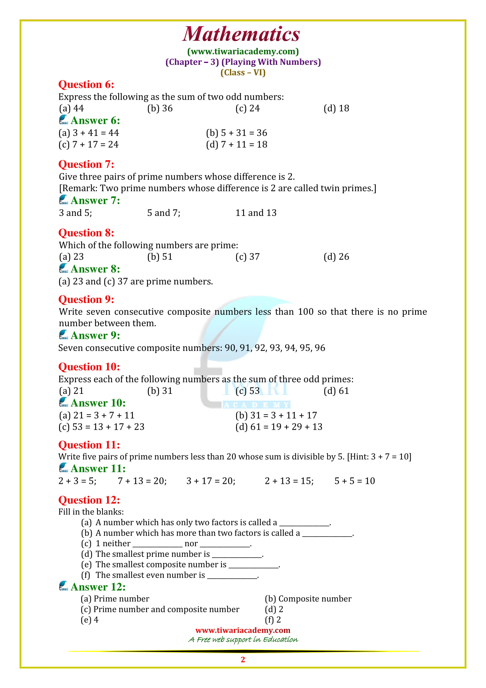 NCERT Solutions for Class 6 Maths Chapter 3 ex. 3.2 free to download