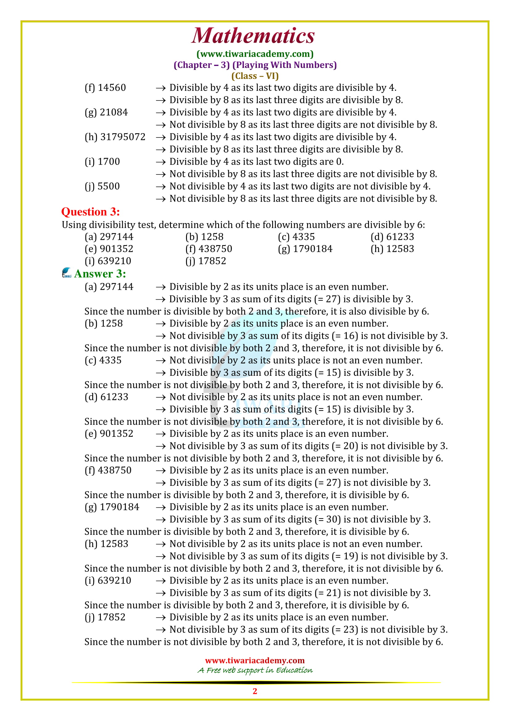 NCERT Solutions for Class 6 Maths Chapter 3 exercise 3.3 in pdf download free