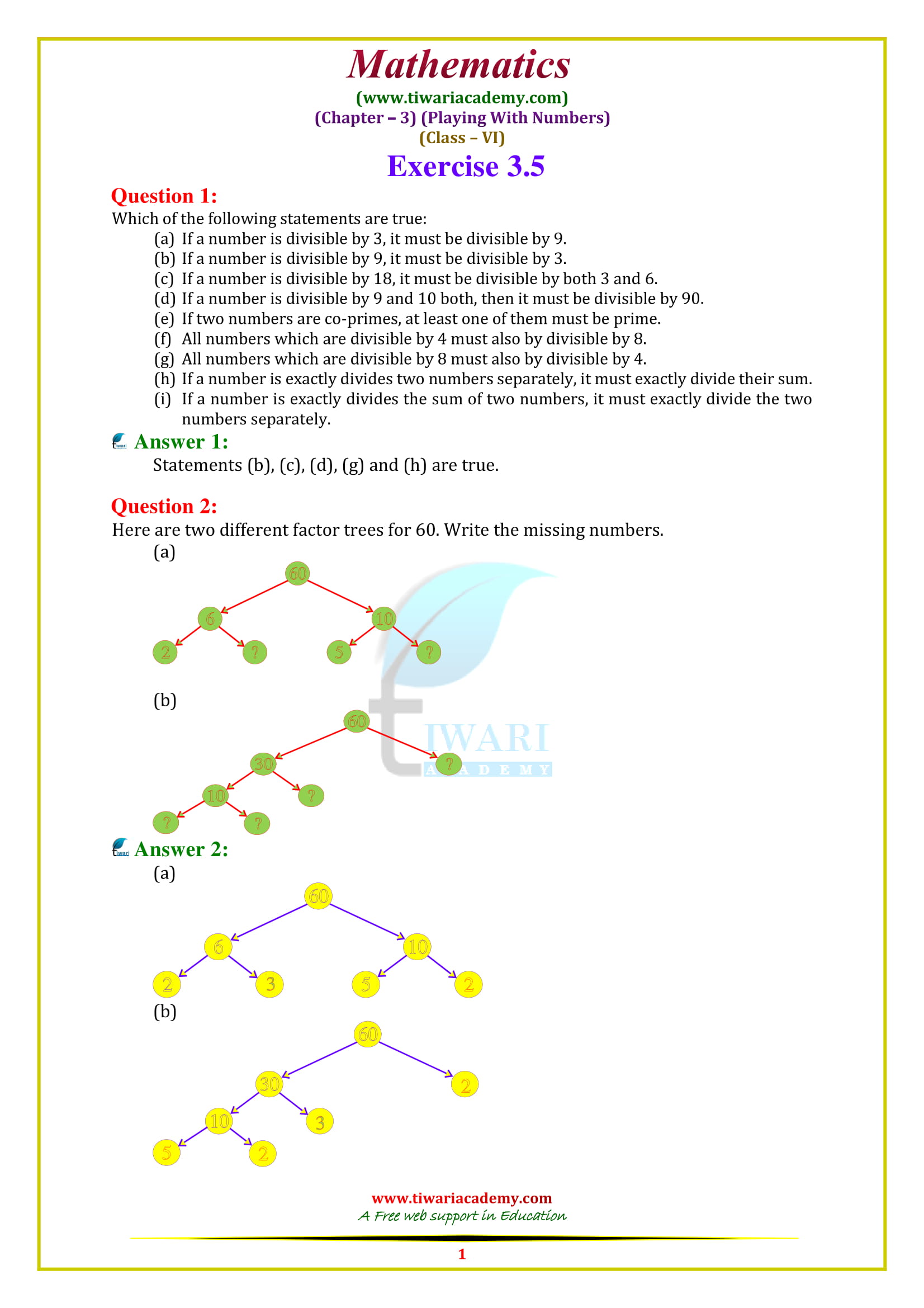 NCERT Solutions for Class 6 Maths Chapter 3 exercise 3.5 all questions answers