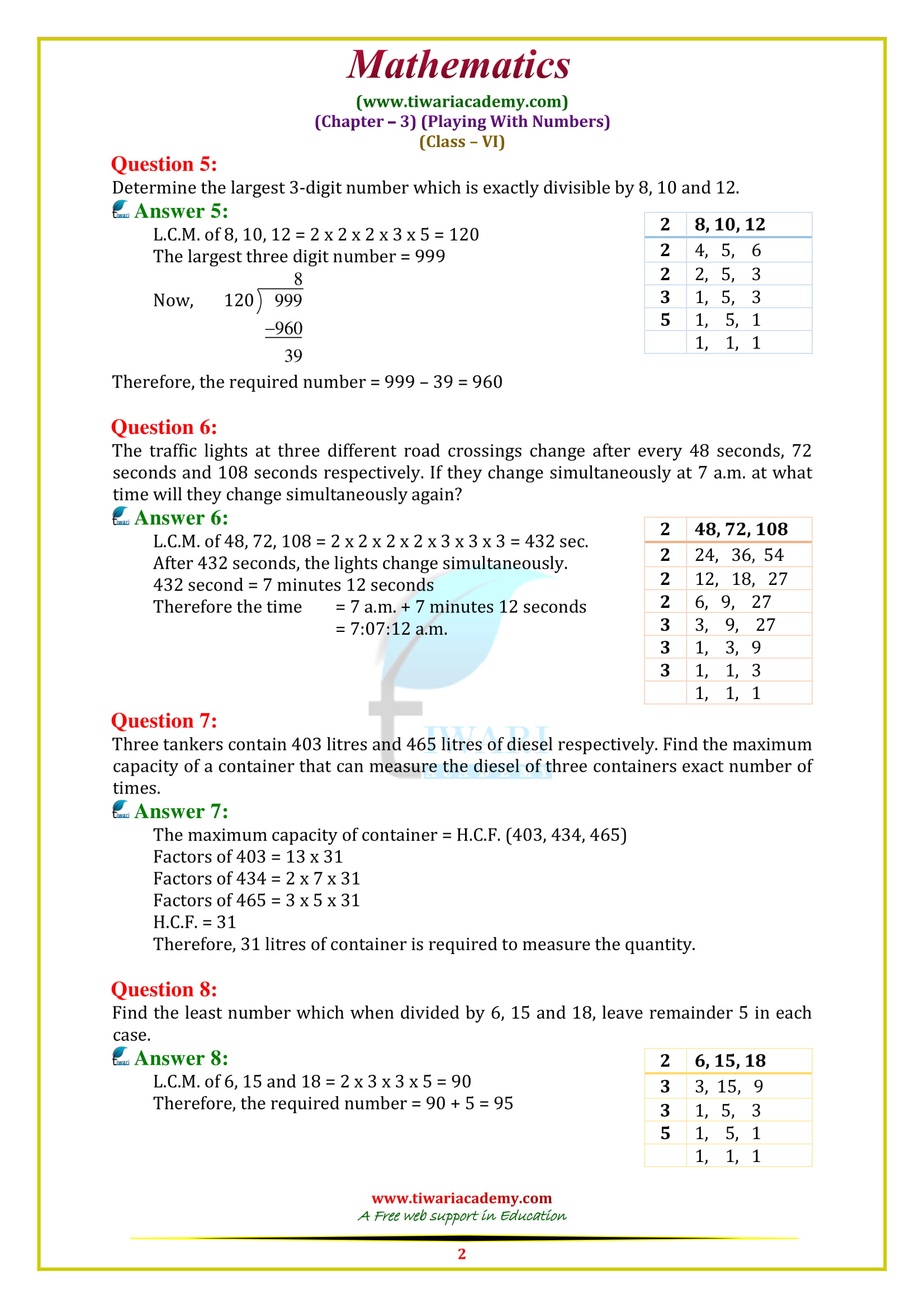NCERT Solutions for Class 6 Maths Chapter 3 exercise 3.7 free download