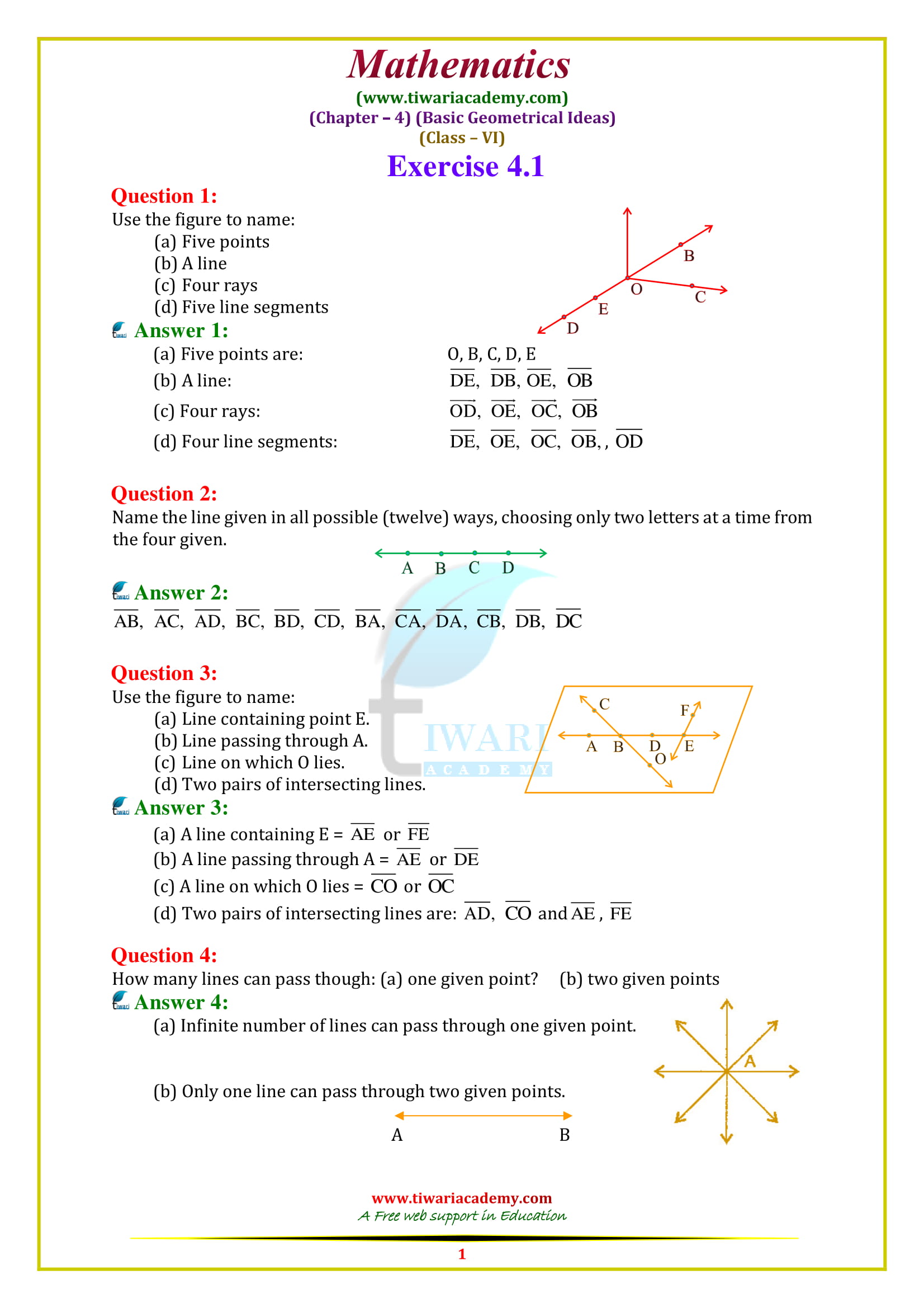 NCERT Solutions for Class 6 Maths Chapter 4 Exercise 4.1 in English medium